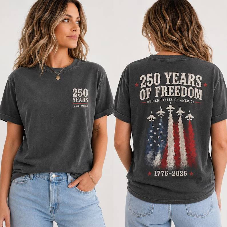 Personalized Fighter Jet Comfort Shirt 250 Years of Freedom Gift for Dad Back&Front Comfort Shirt fix GradoCreations