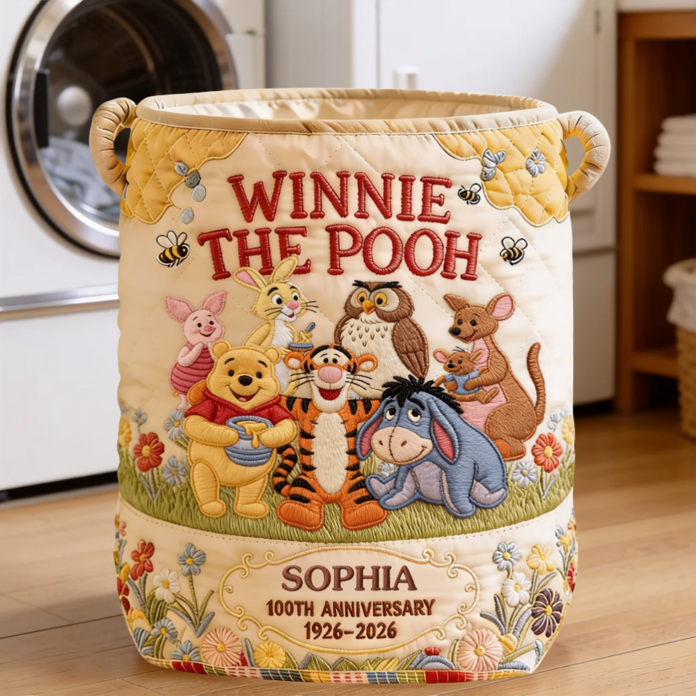 Personalized Winnie the Pooh Quilted Laundry Basket Gift for Kids Quilted Laundry Basket GradoCreations