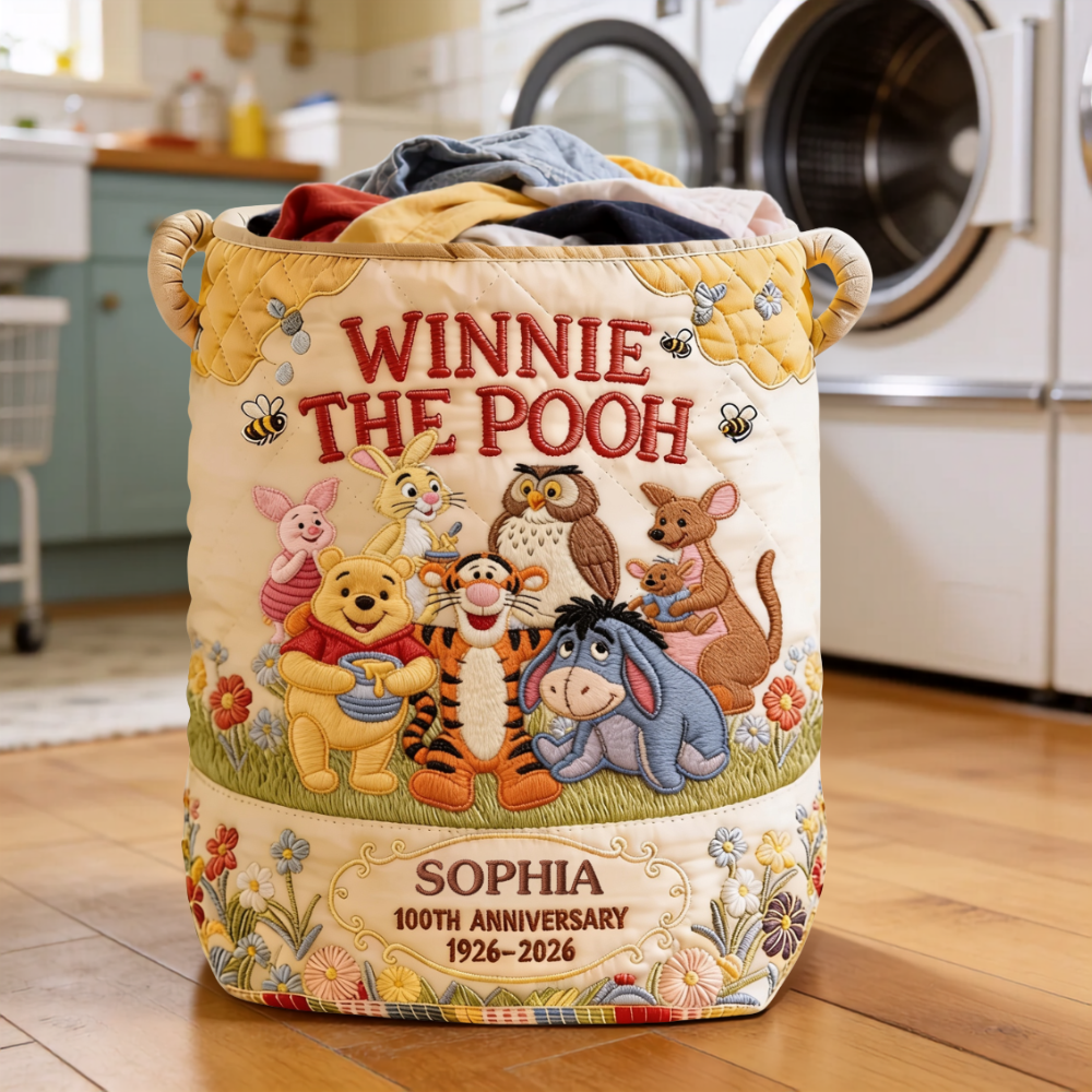 Personalized Winnie the Pooh Quilted Laundry Basket Gift for Kids Quilted Laundry Basket GradoCreations