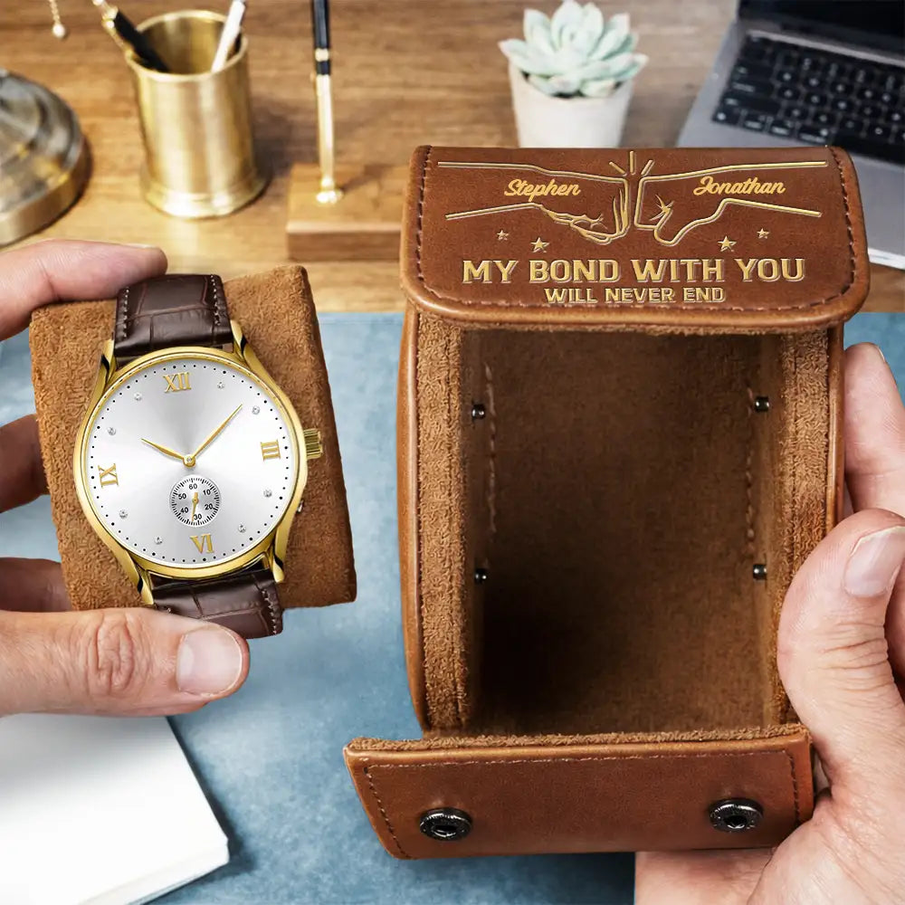 Personalized Leather Watch Case Custom Name Gift for Brother