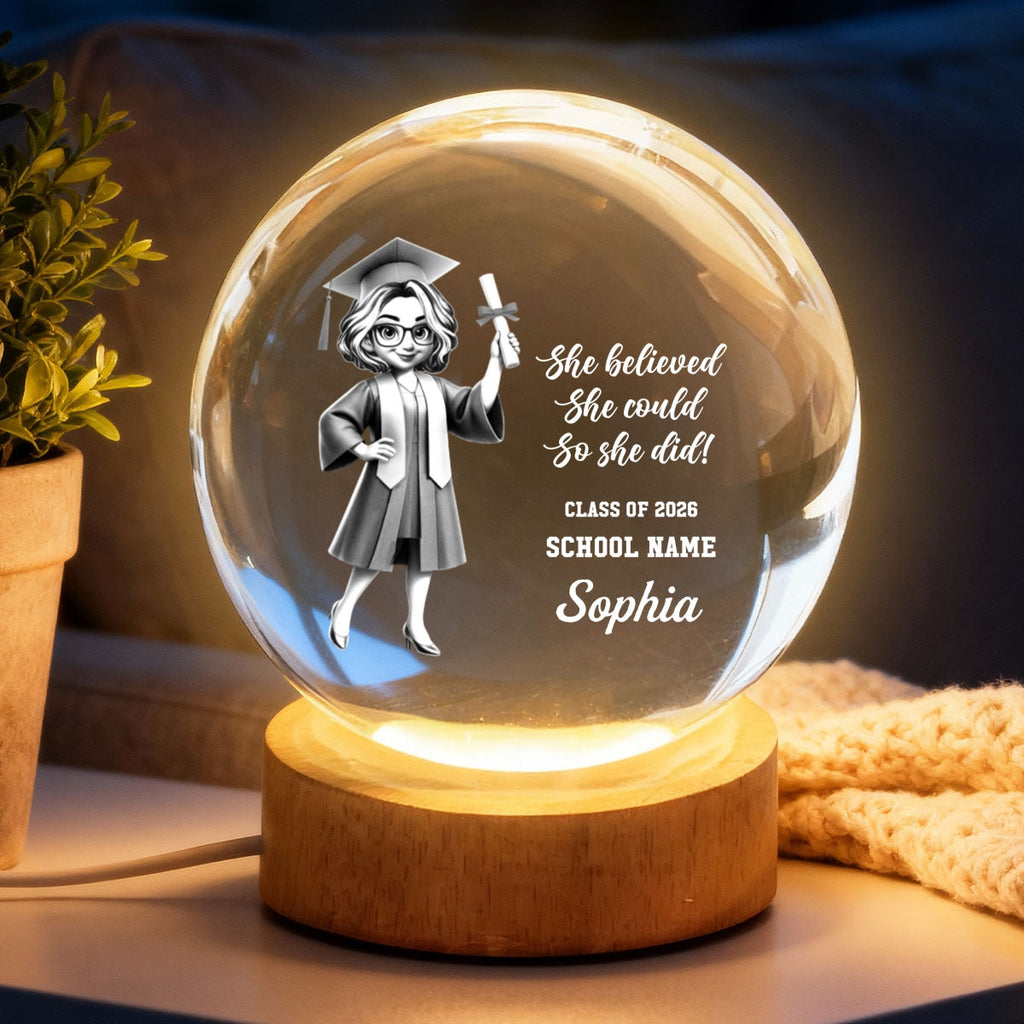 Personalized Crystal Globe Lamp for Graduates Class of 2026 Gift