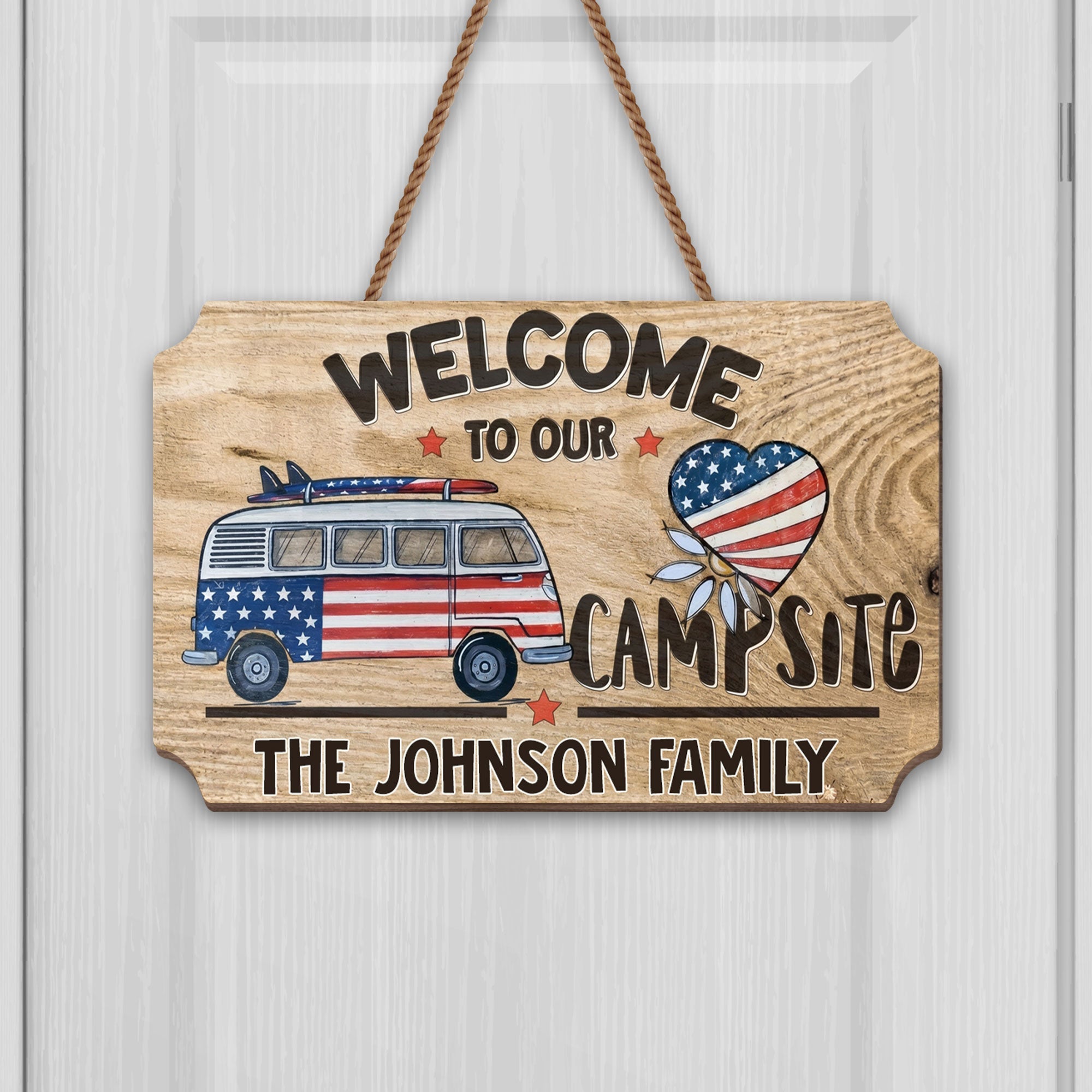 Personalized Wooden Camper Van Sign Custom Family Heart Gift Wood Sign GradoCreations