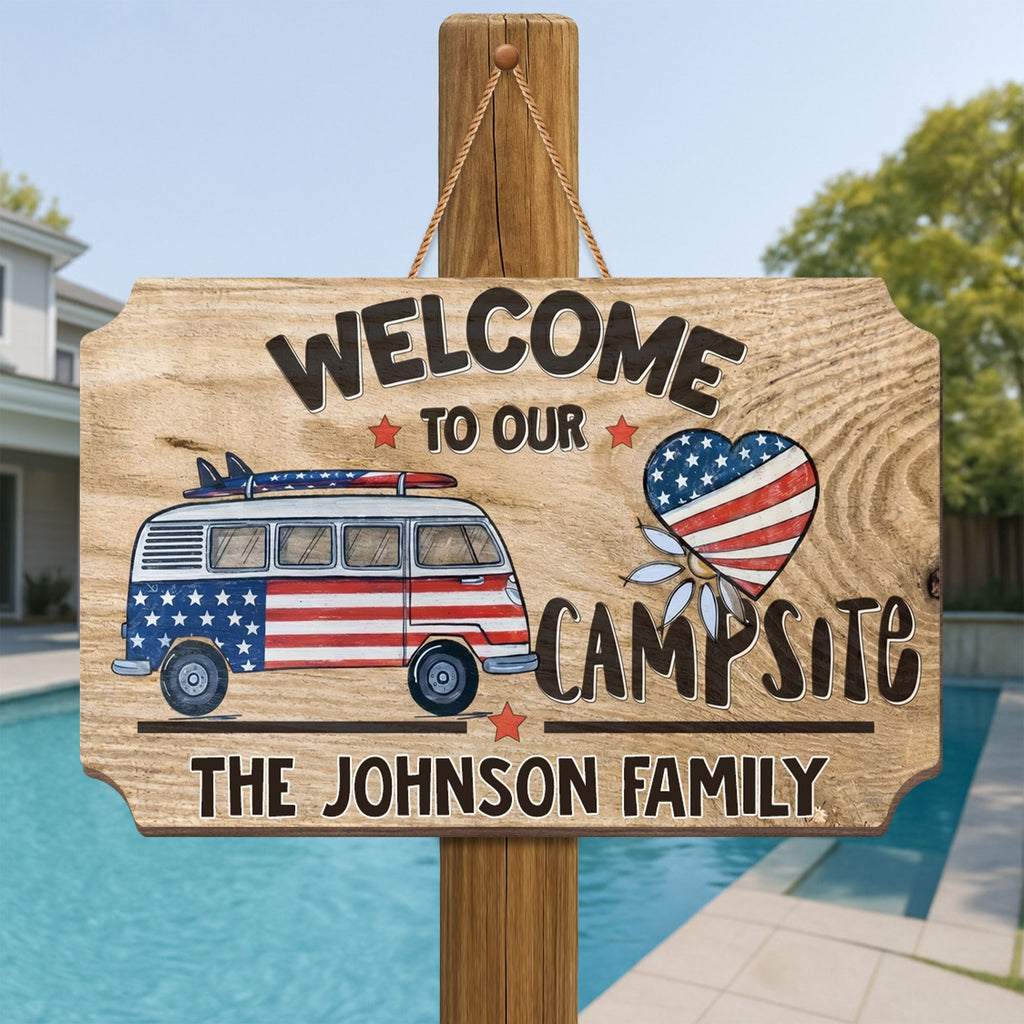 Personalized Wooden Camper Van Sign Custom Family Heart Gift Wood Sign GradoCreations