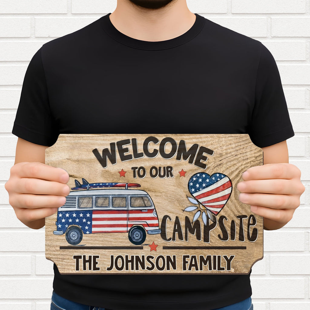 Personalized Wooden Camper Van Sign Custom Family Heart Gift Wood Sign GradoCreations