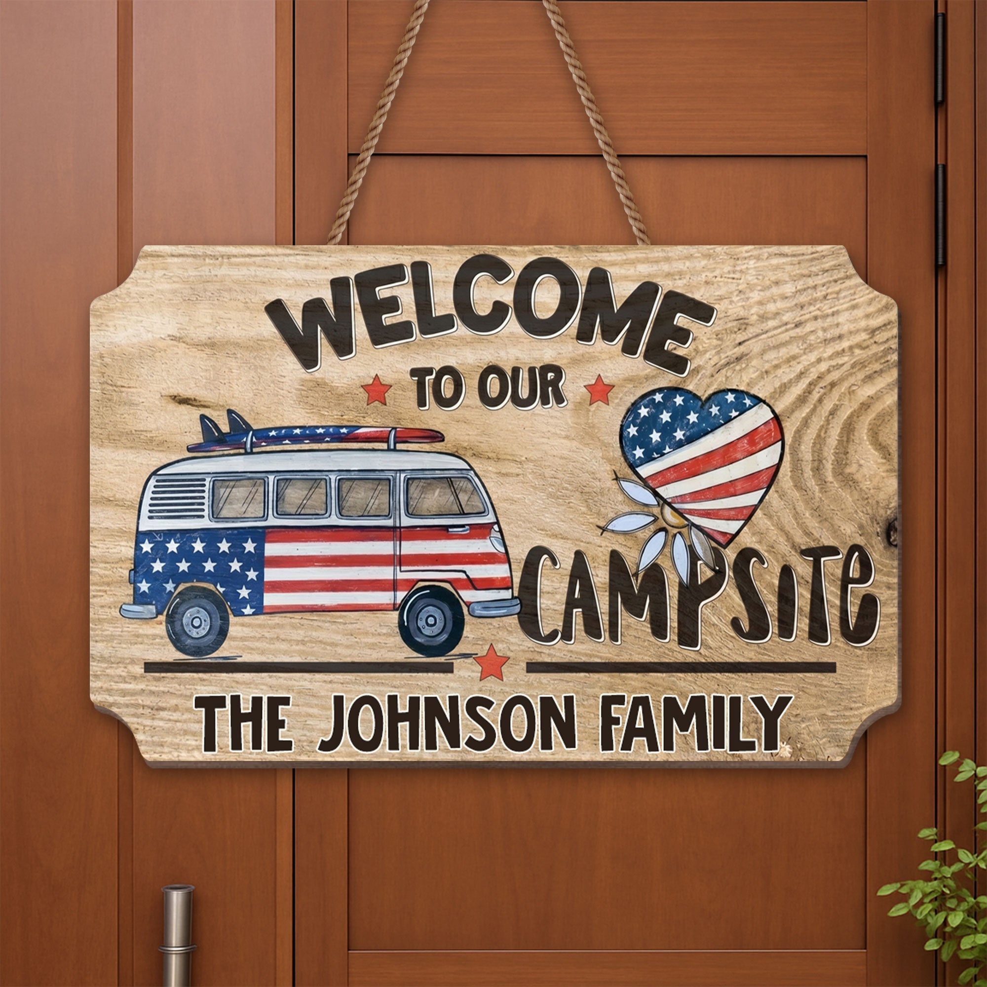 Personalized Wooden Camper Van Sign Custom Family Heart Gift Wood Sign GradoCreations
