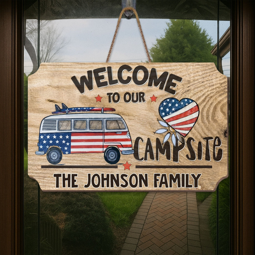 Personalized Wooden Camper Van Sign Custom Family Heart Gift Wood Sign GradoCreations