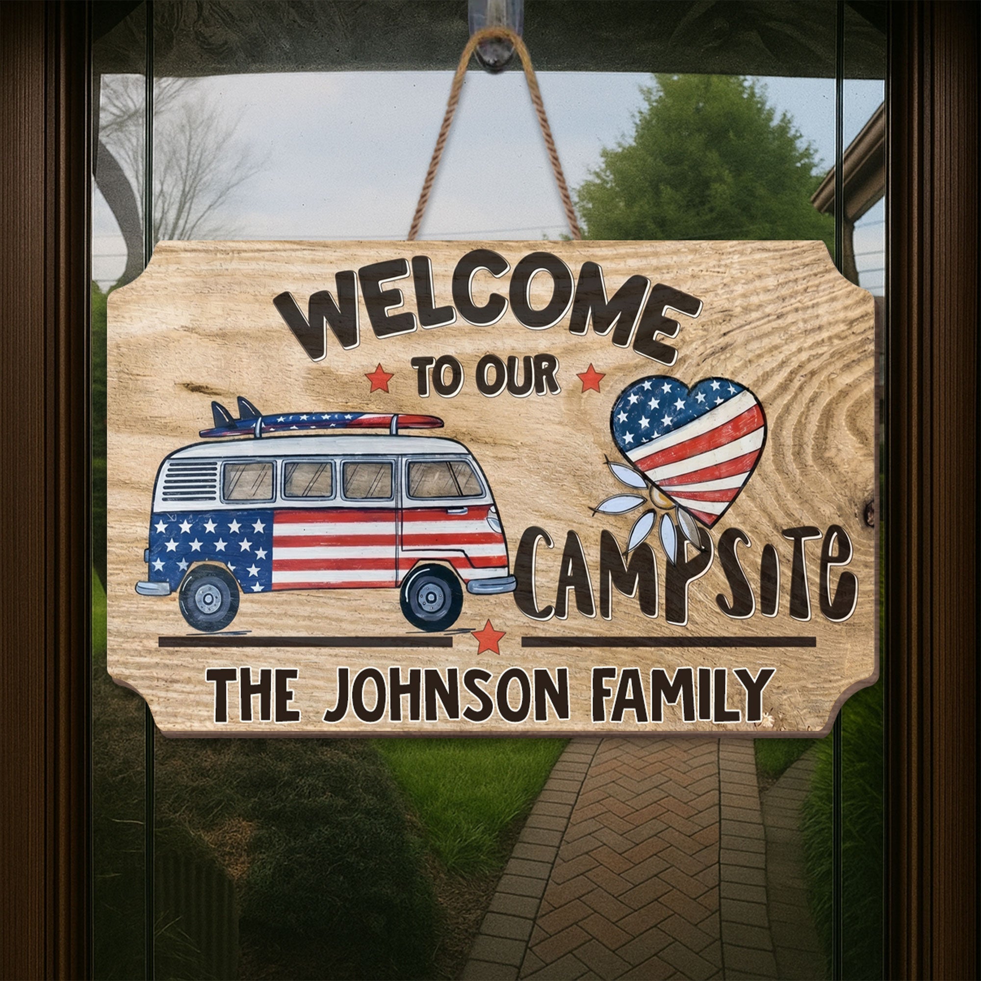 Personalized Wooden Camper Van Sign Custom Family Heart Gift Wood Sign GradoCreations