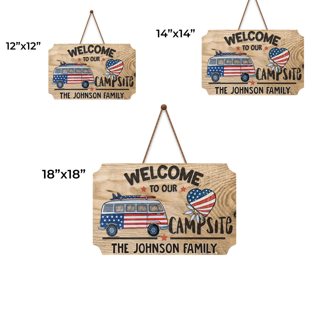 Personalized Wooden Camper Van Sign Custom Family Heart Gift Wood Sign GradoCreations