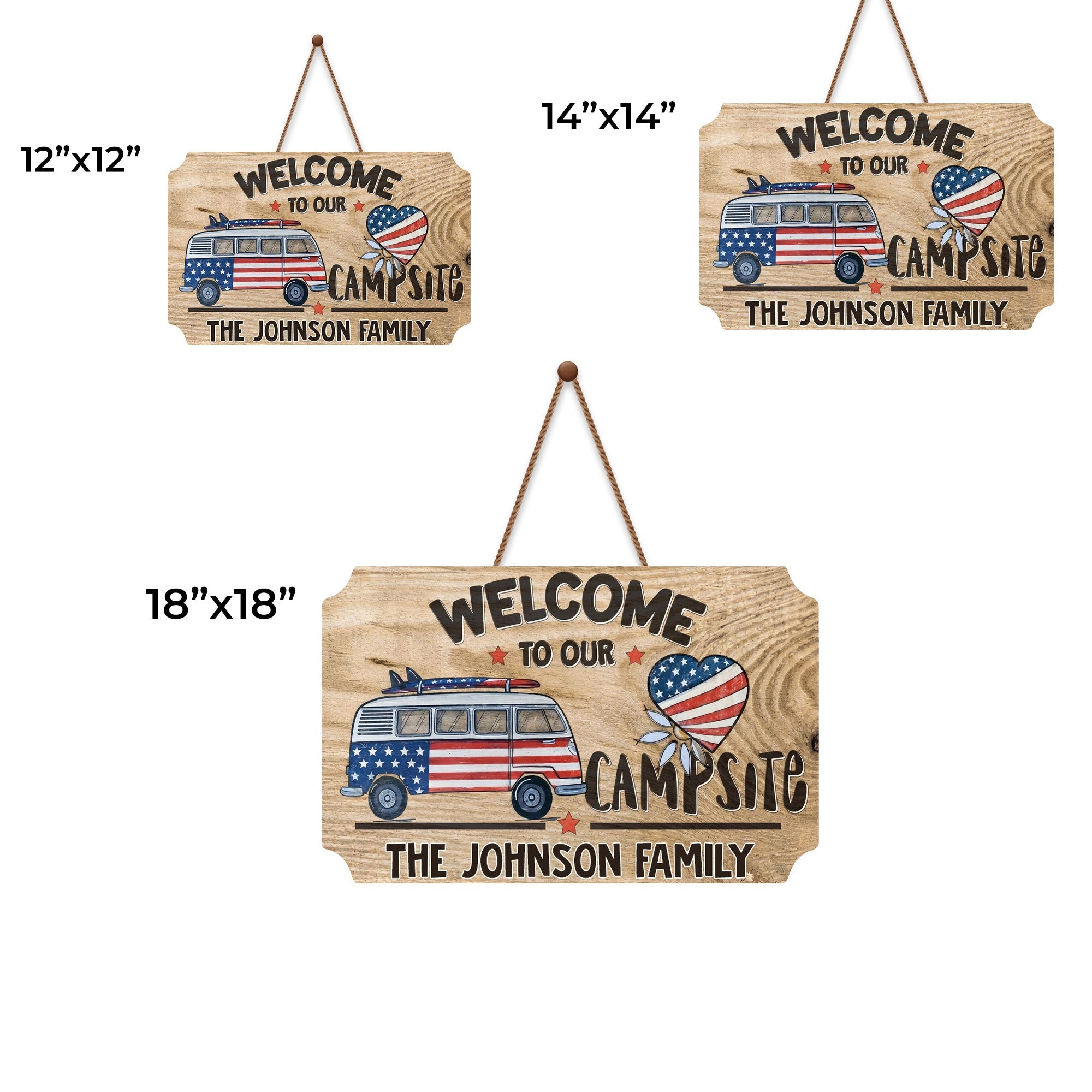 Personalized Wooden Camper Van Sign Custom Family Heart Gift Wood Sign GradoCreations