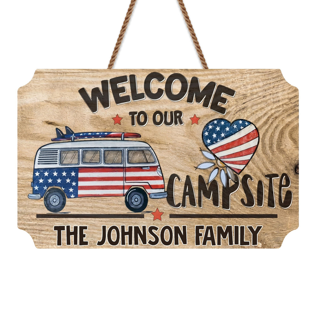 Personalized Wooden Camper Van Sign Custom Family Heart Gift Wood Sign GradoCreations