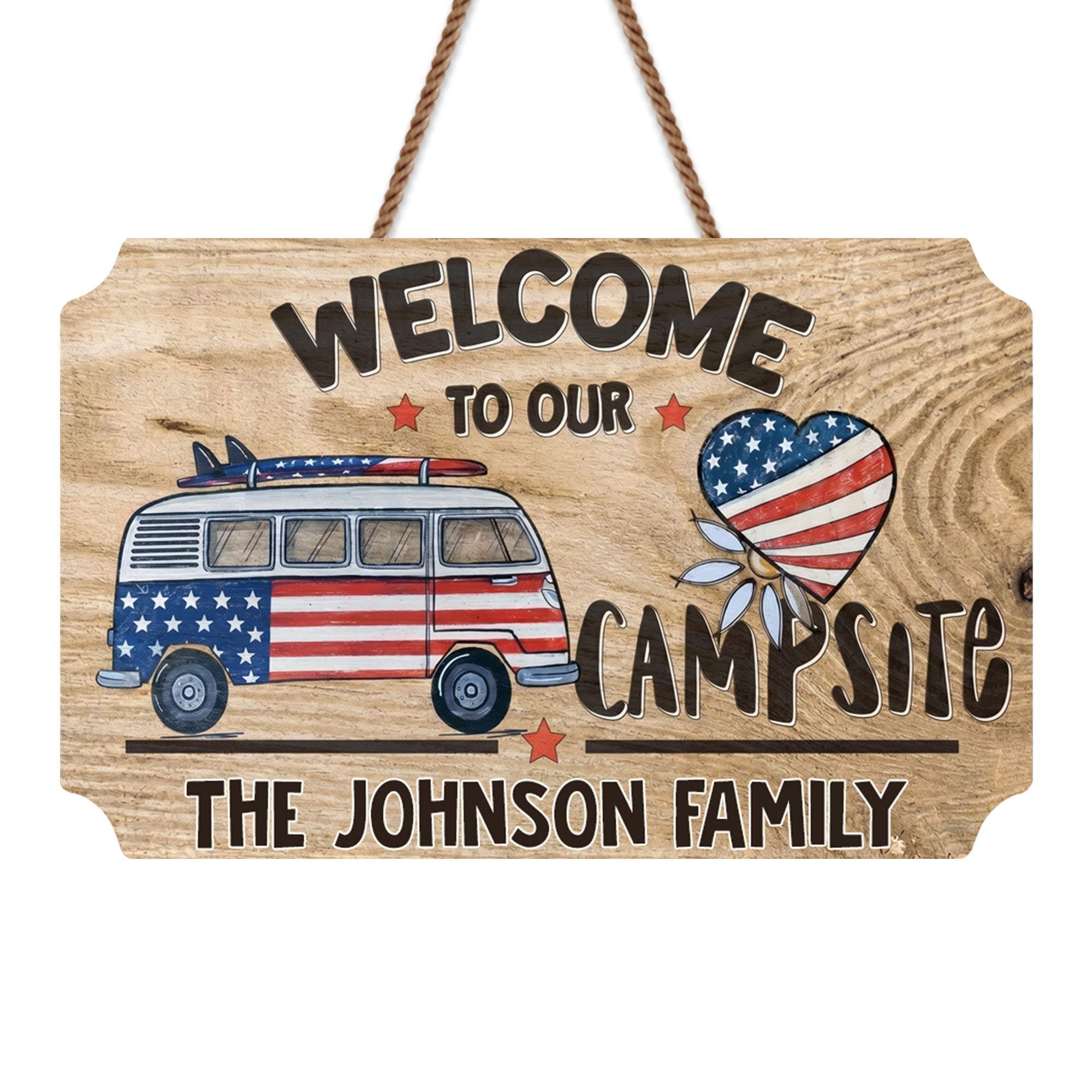 Personalized Wooden Camper Van Sign Custom Family Heart Gift Wood Sign GradoCreations
