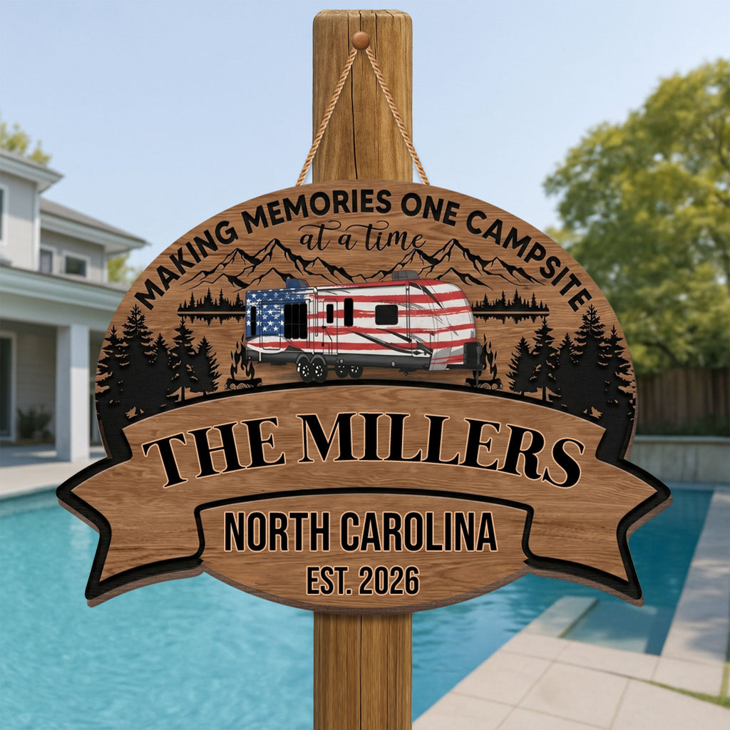 Personalized Wood Sign Custom Name Camping Gift for Family Wood Sign GradoCreations