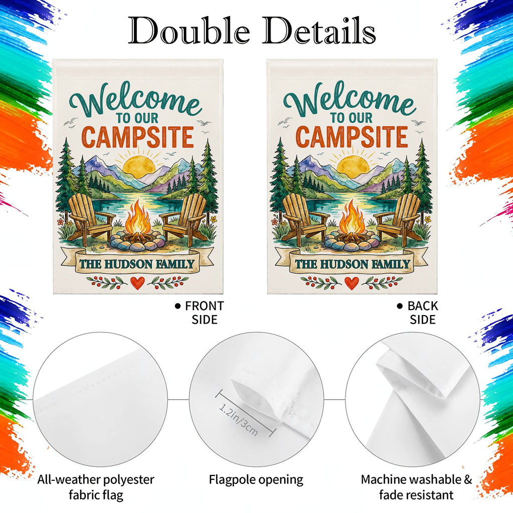 Personalized Double-Sided Garden Flag Custom Family Name Welcome to Our Campsite Garden Flag GradoCreations