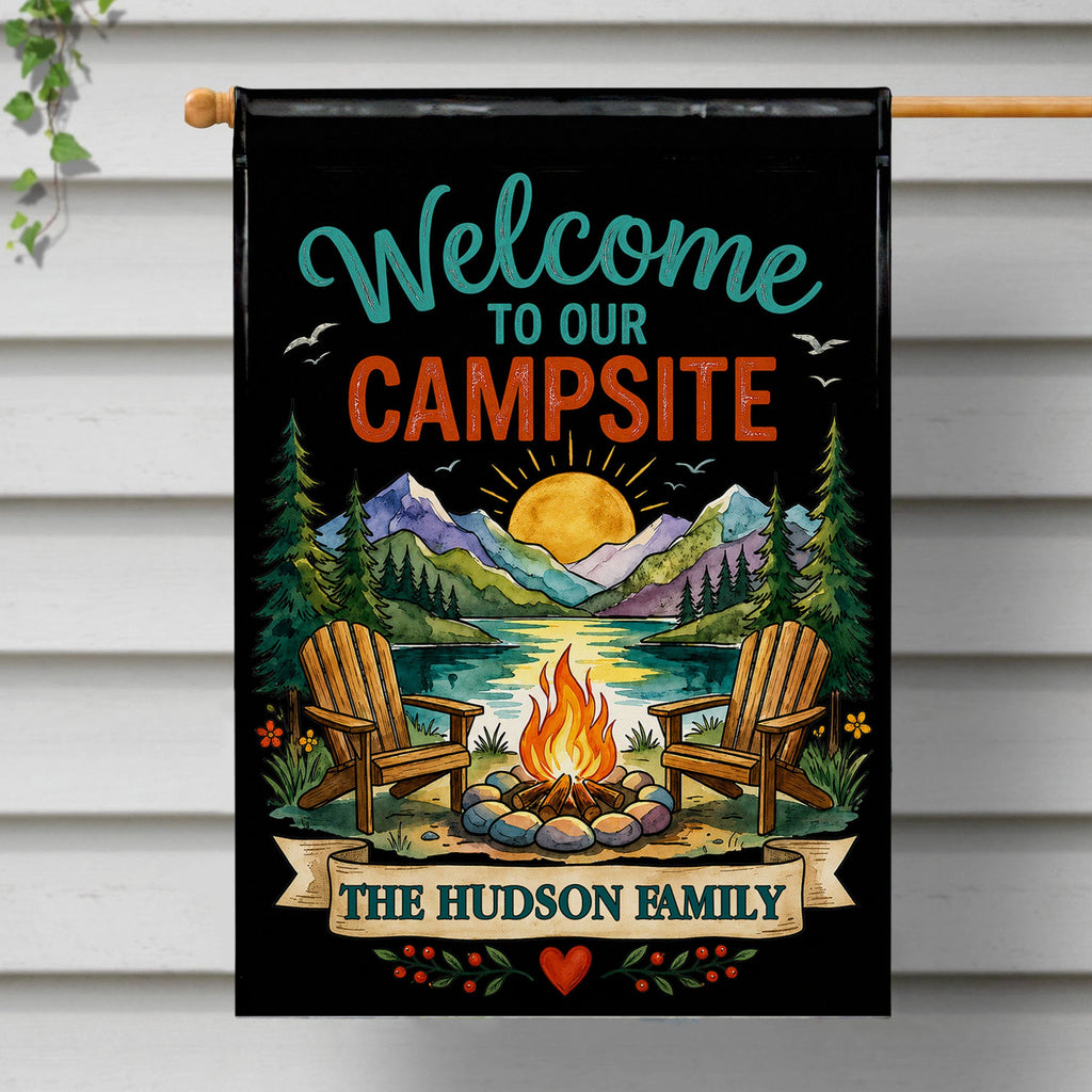 Personalized Double-Sided Garden Flag Custom Family Name Welcome to Our Campsite Garden Flag GradoCreations