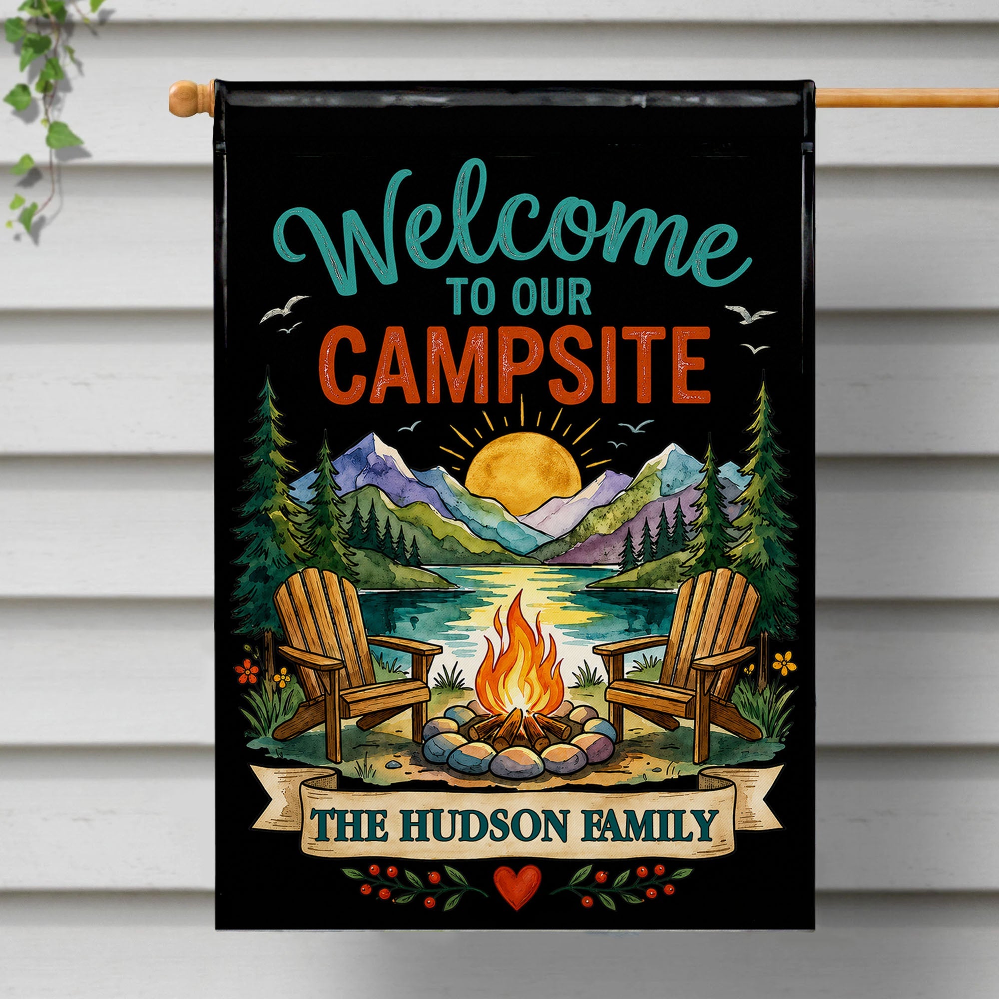 Personalized Double-Sided Garden Flag Custom Family Name Welcome to Our Campsite Garden Flag GradoCreations