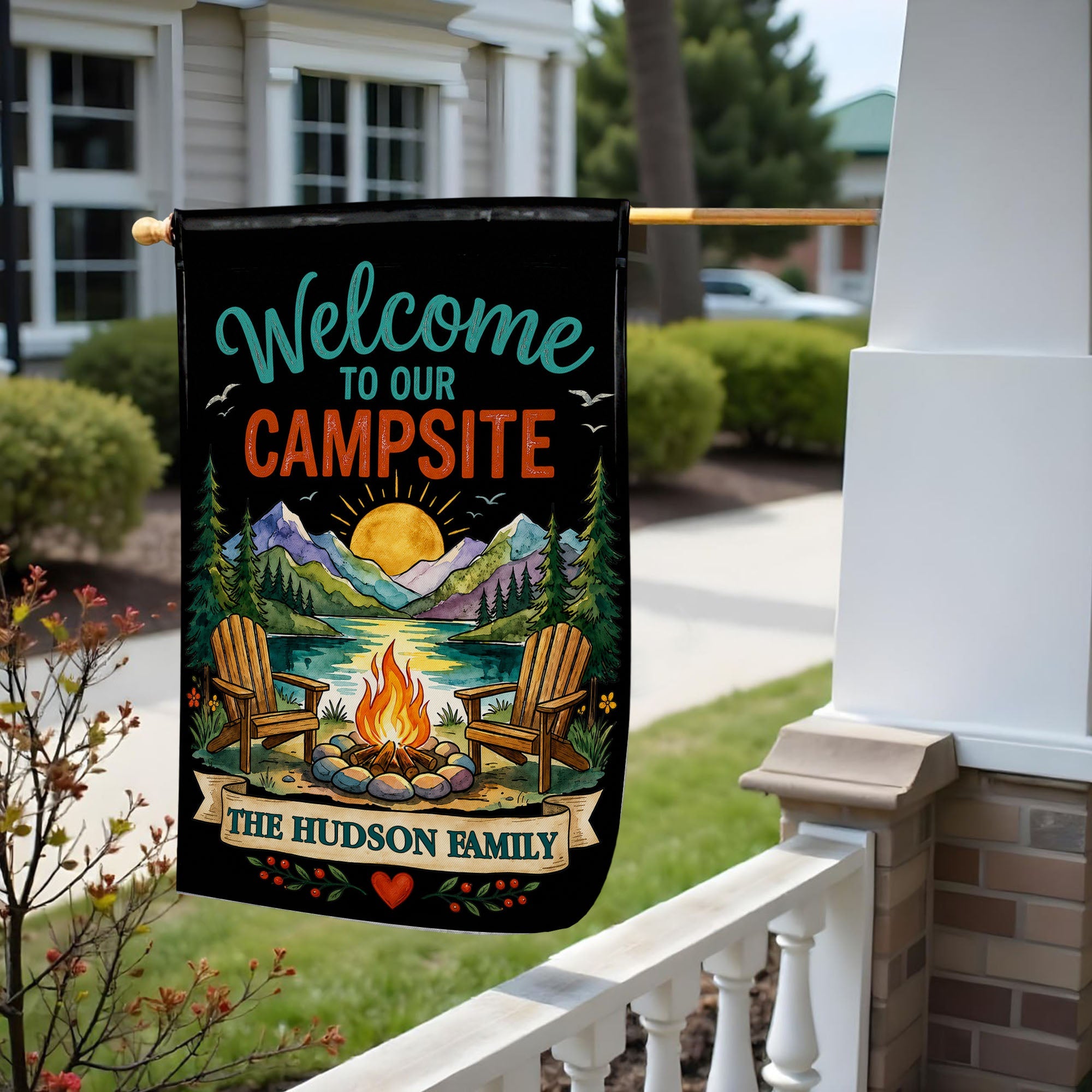 Personalized Double-Sided Garden Flag Custom Family Name Welcome to Our Campsite Garden Flag GradoCreations