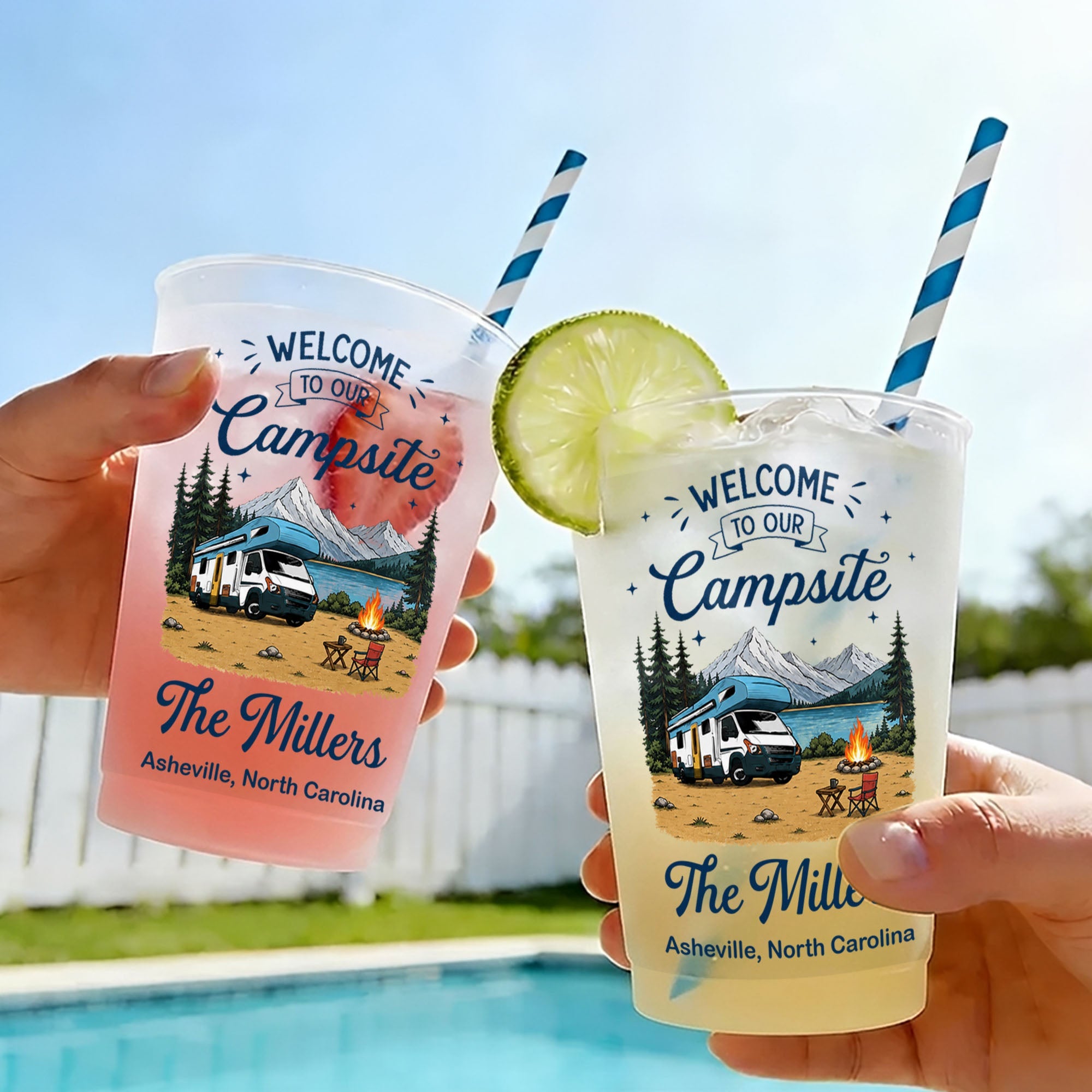 Personalized Frosted Cups Custom Name Campfire Design Gift Frosted Cups GradoCreations