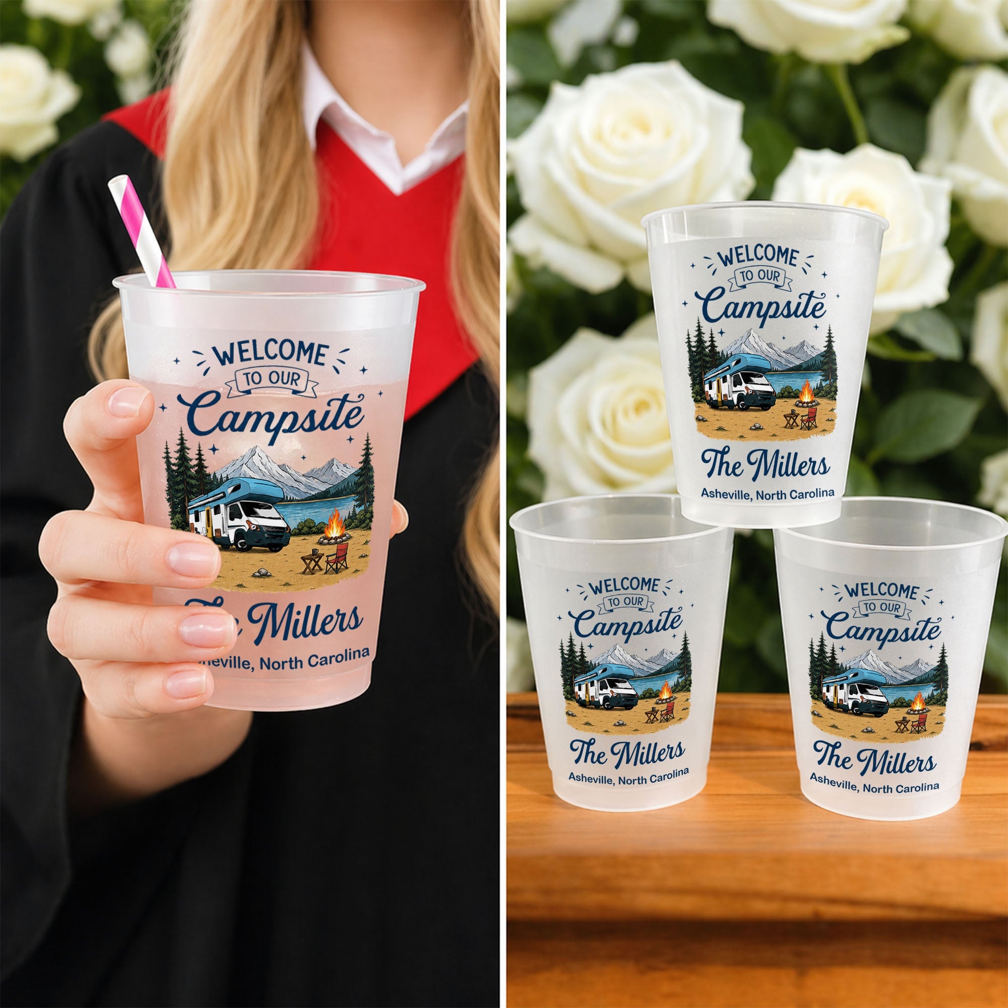 Personalized Frosted Cups Custom Name Campfire Design Gift Frosted Cups GradoCreations