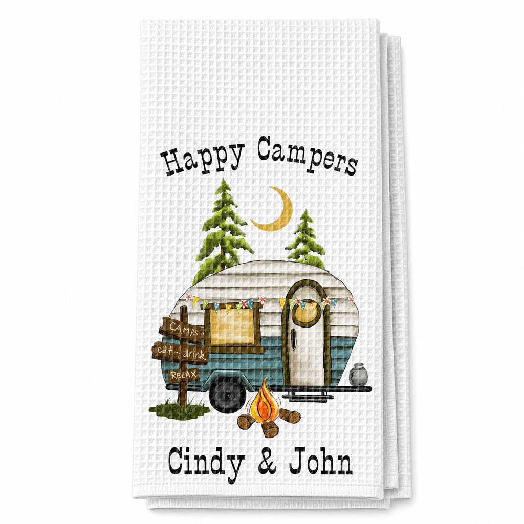 Personalized Kitchen Towel Happy Campers Vintage Camper Gift
