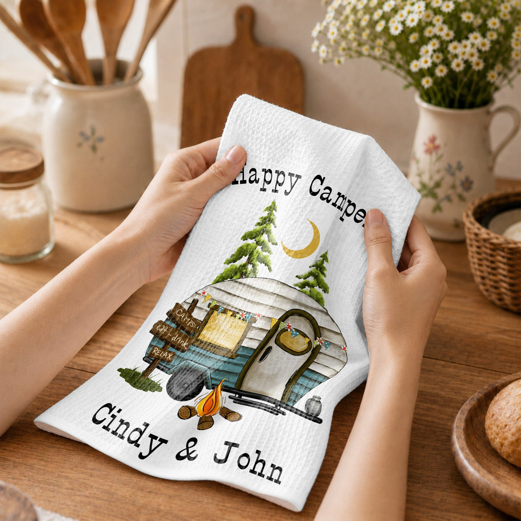 Personalized Kitchen Towel Happy Campers Vintage Camper Gift