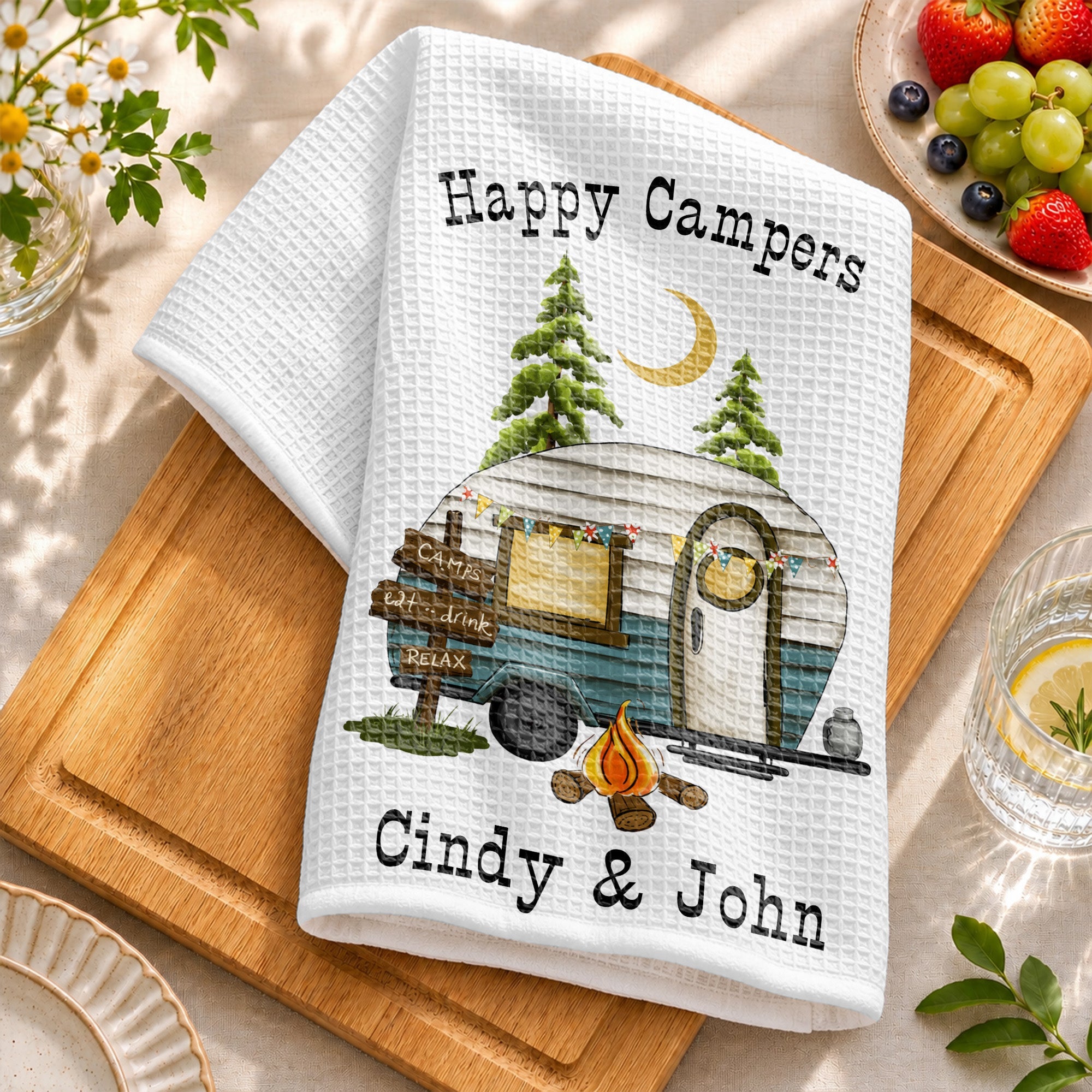 Personalized Kitchen Towel Happy Campers Vintage Camper Gift