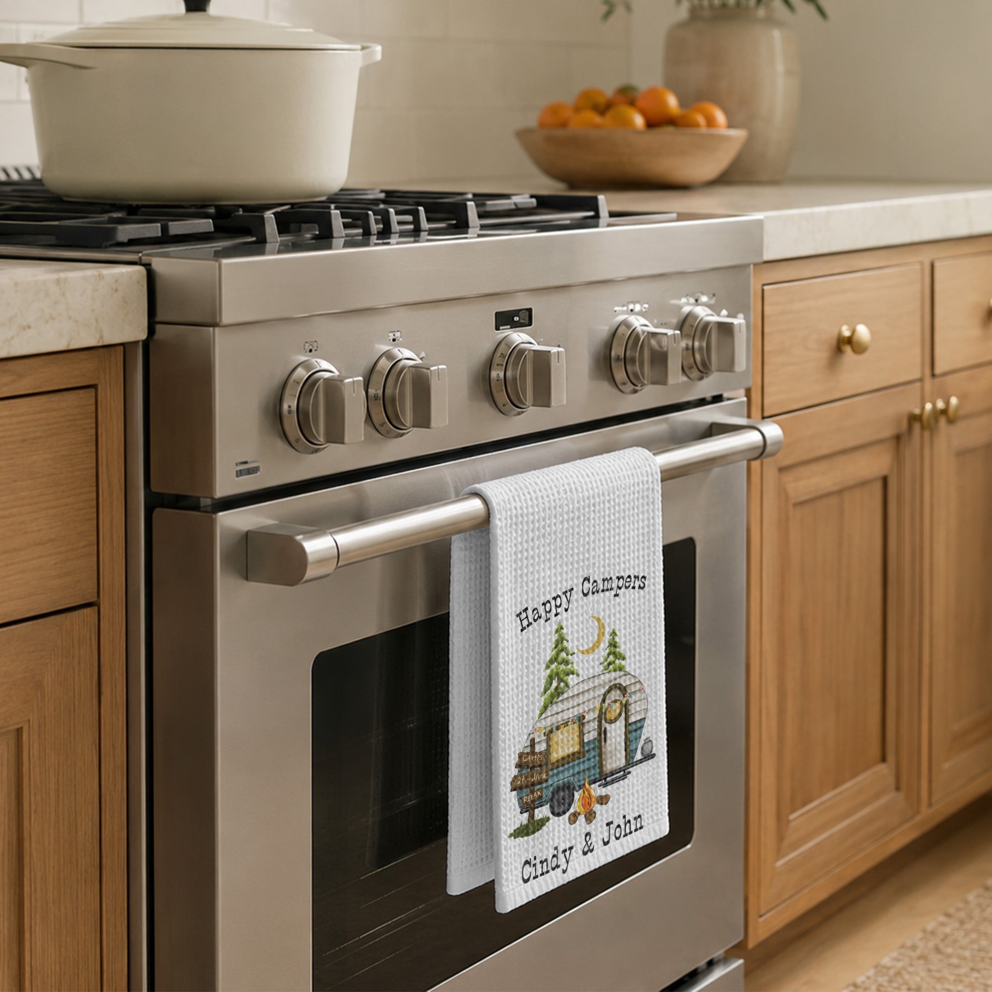 Personalized Kitchen Towel Happy Campers Vintage Camper Gift