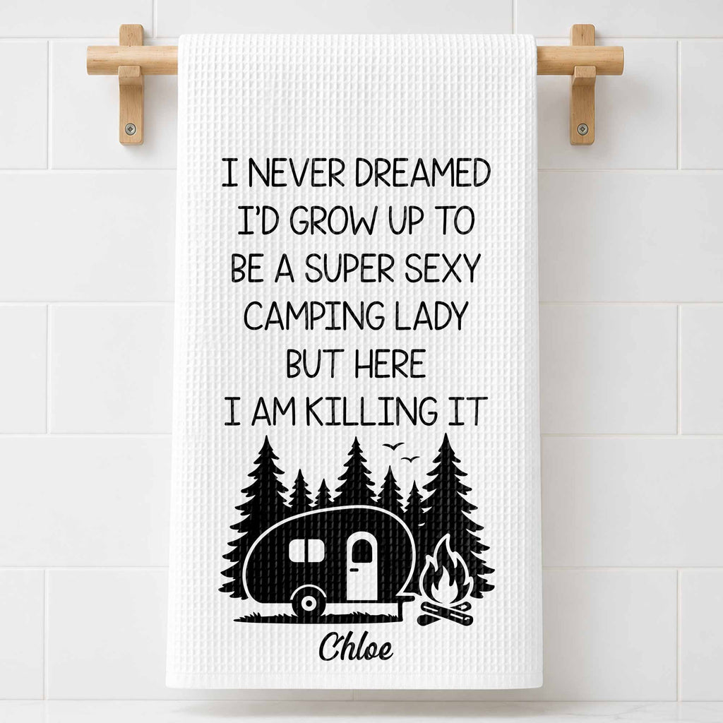Personalized Kitchen Towel Unique Camping Gift for Her