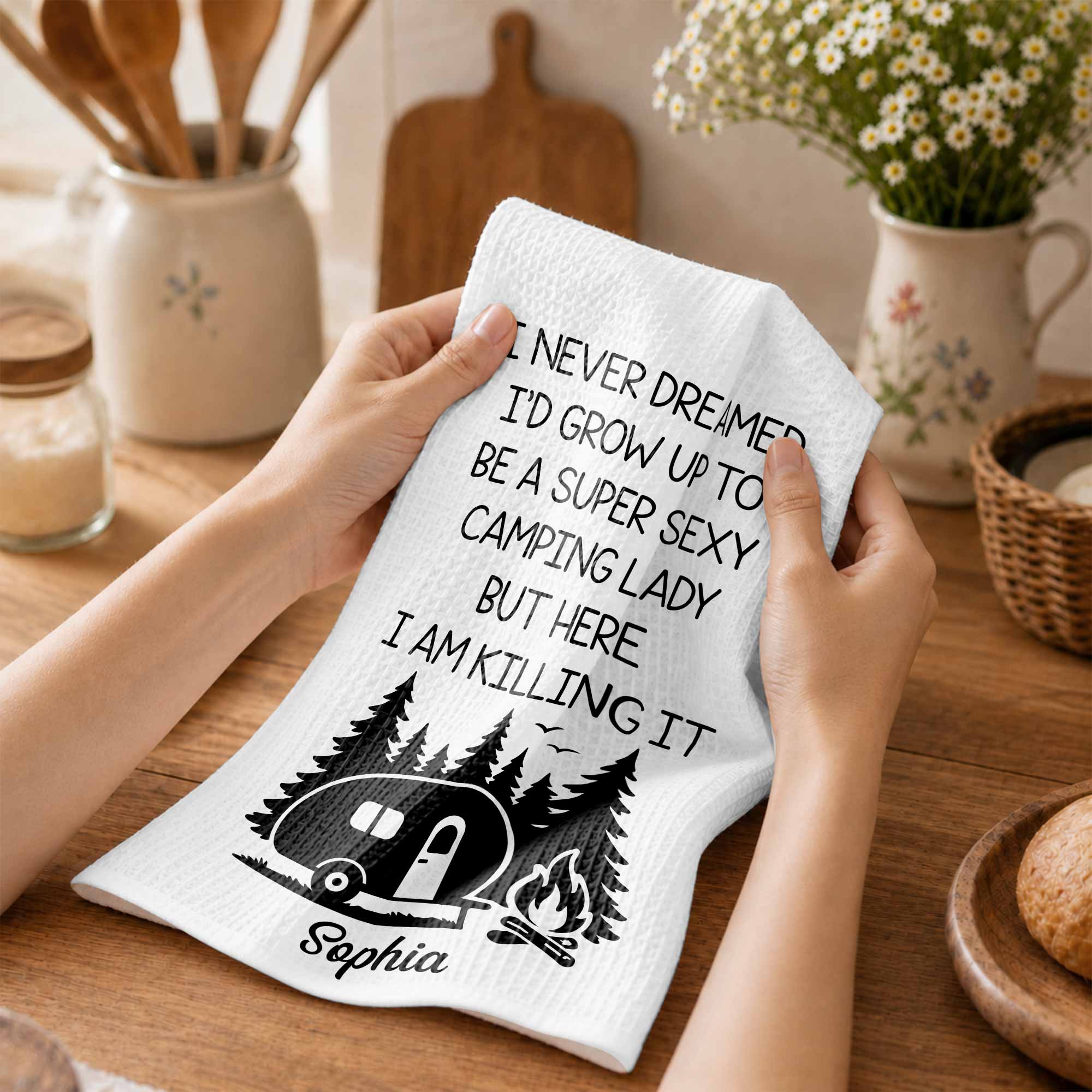 Personalized Kitchen Towel Unique Camping Gift for Her