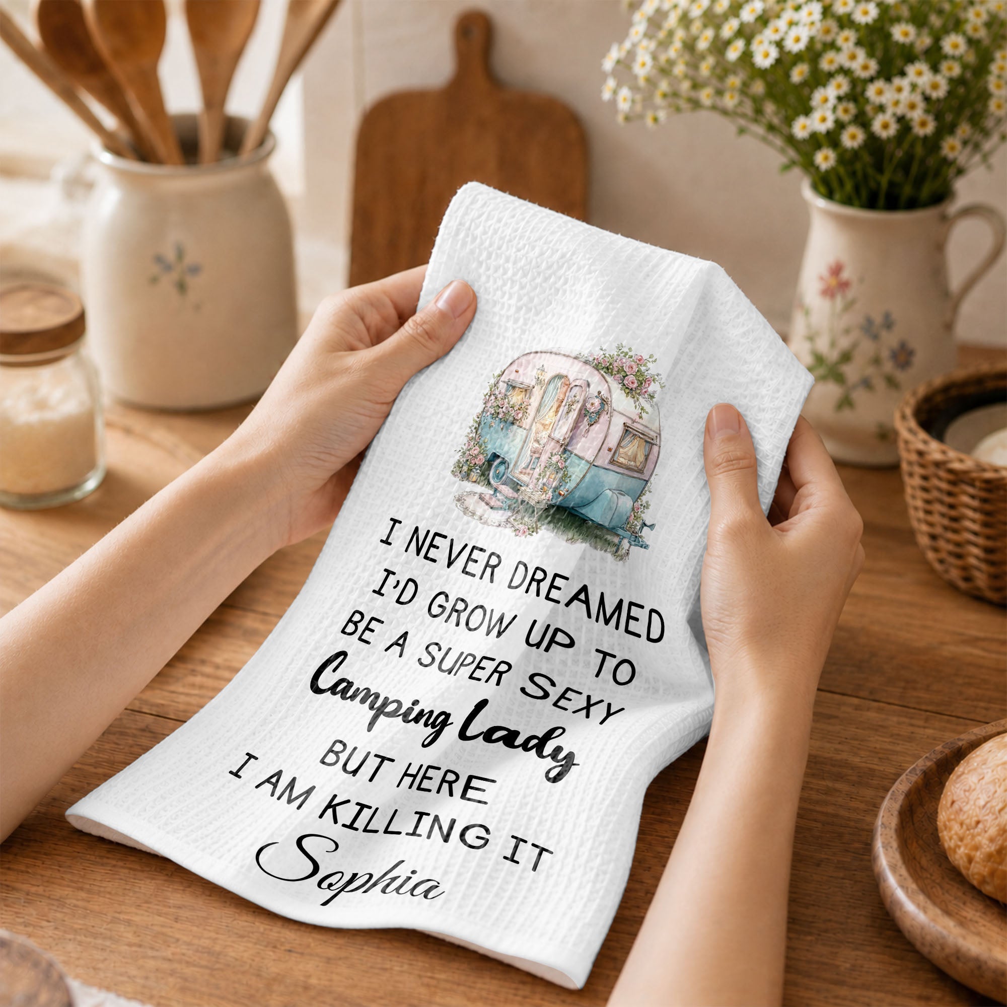 Personalized Kitchen Towel Vintage Camper Gift for Camping Lovers