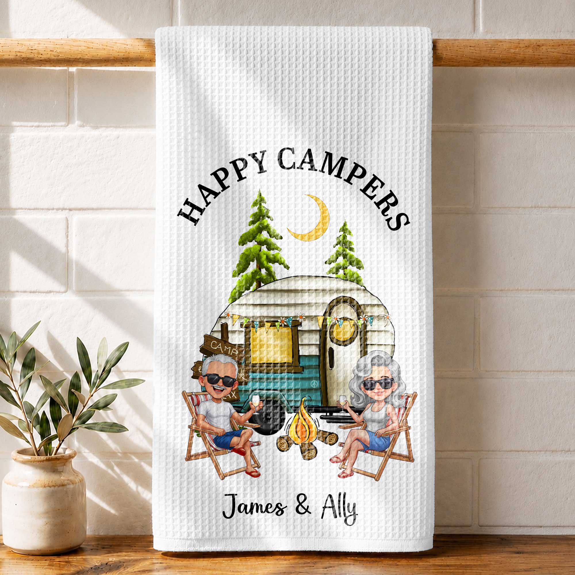 Personalized Kitchen Towel Custom Couple Gift with Camper Van Kitchen Towel GradoCreations