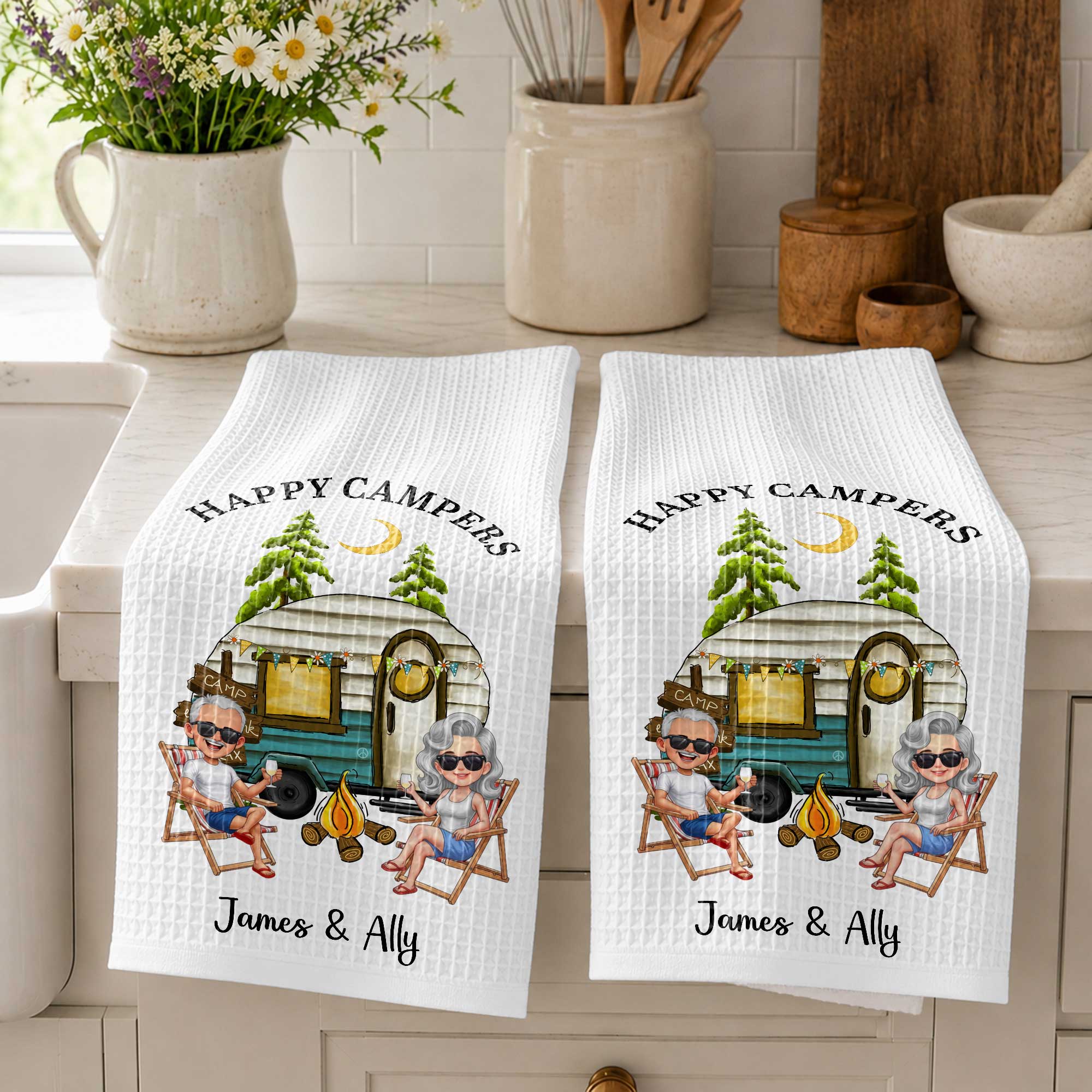 Personalized Kitchen Towel Custom Couple Gift with Camper Van Kitchen Towel GradoCreations