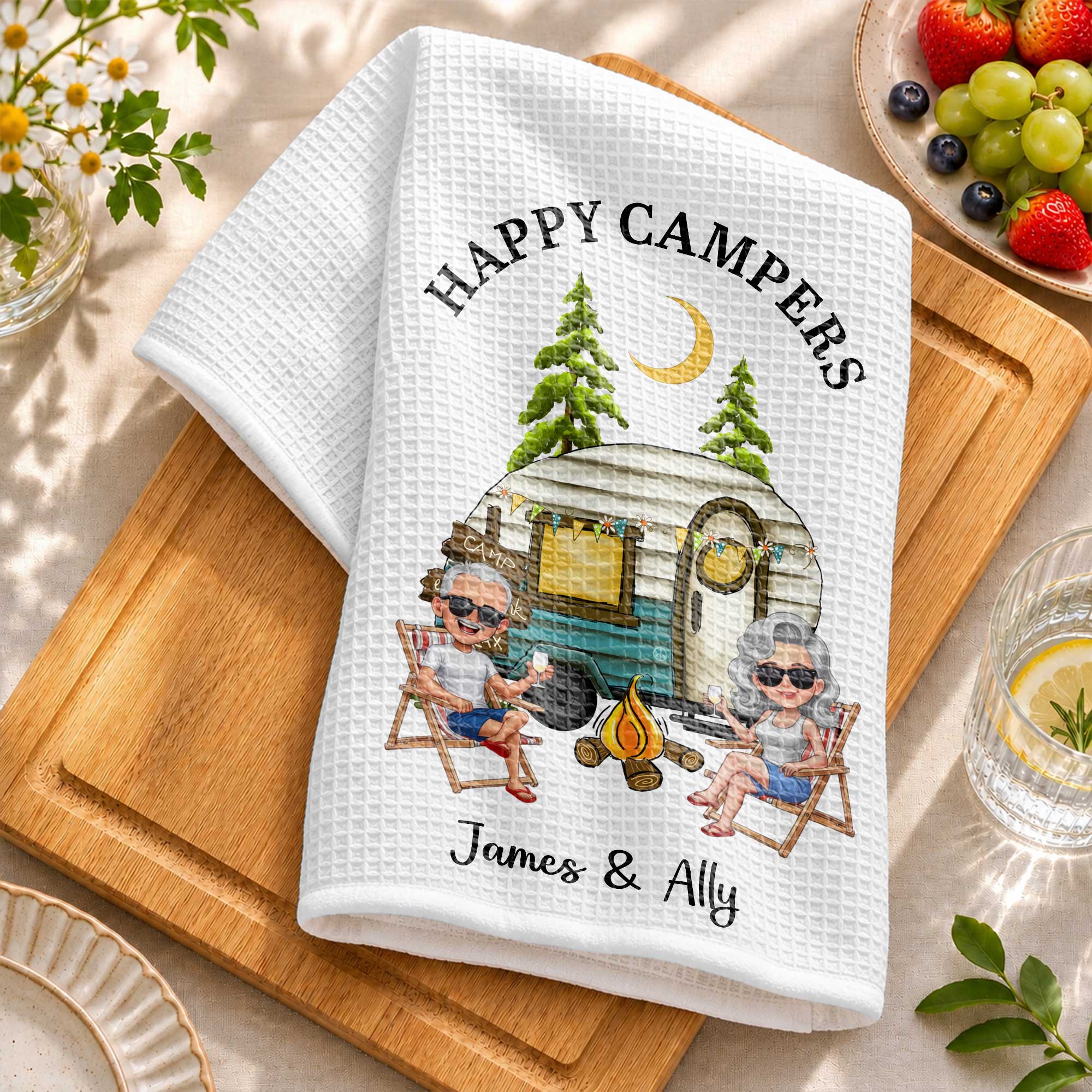 Personalized Kitchen Towel Custom Couple Gift with Camper Van Kitchen Towel GradoCreations