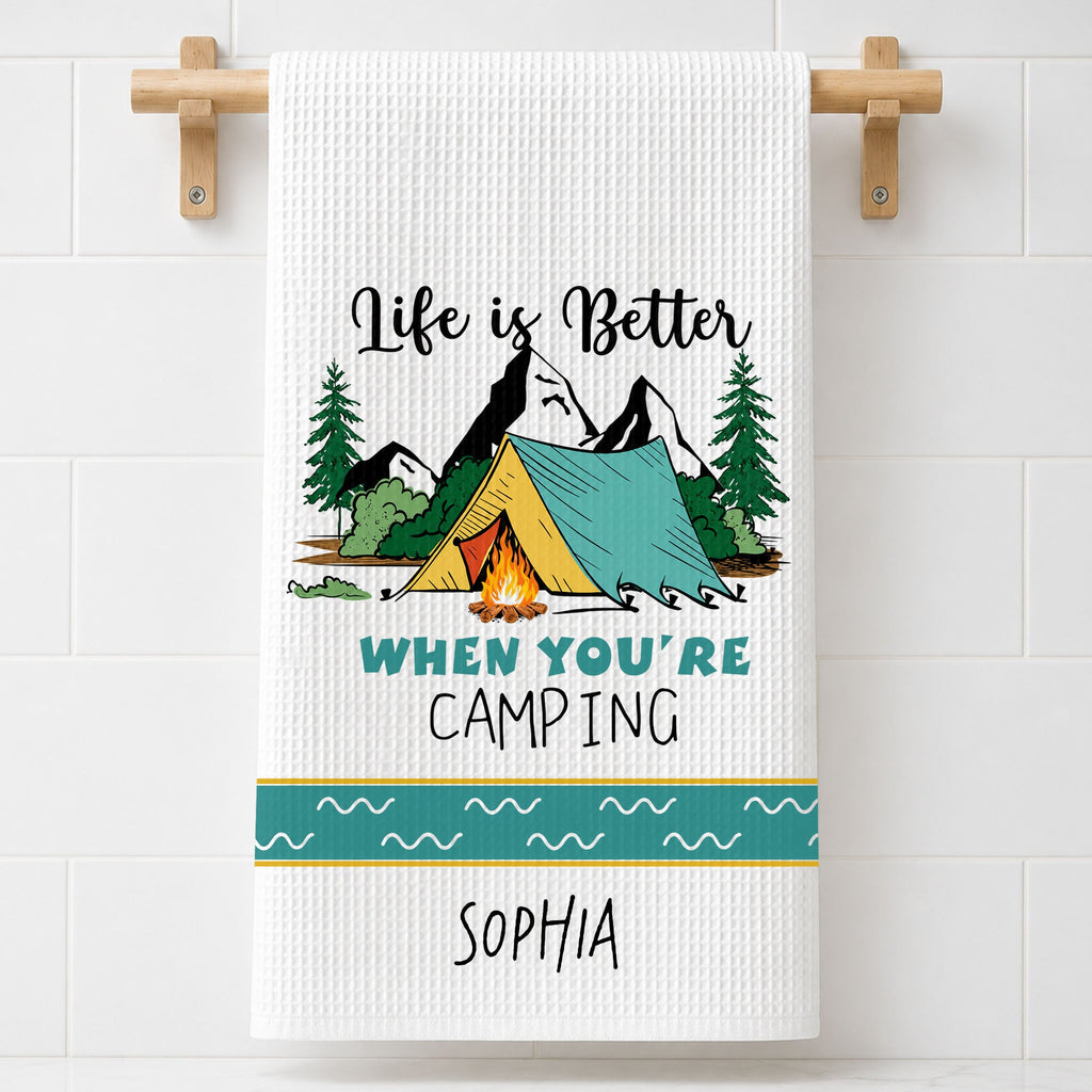 Personalized Kitchen Towel Camping Design Custom Gift for Home