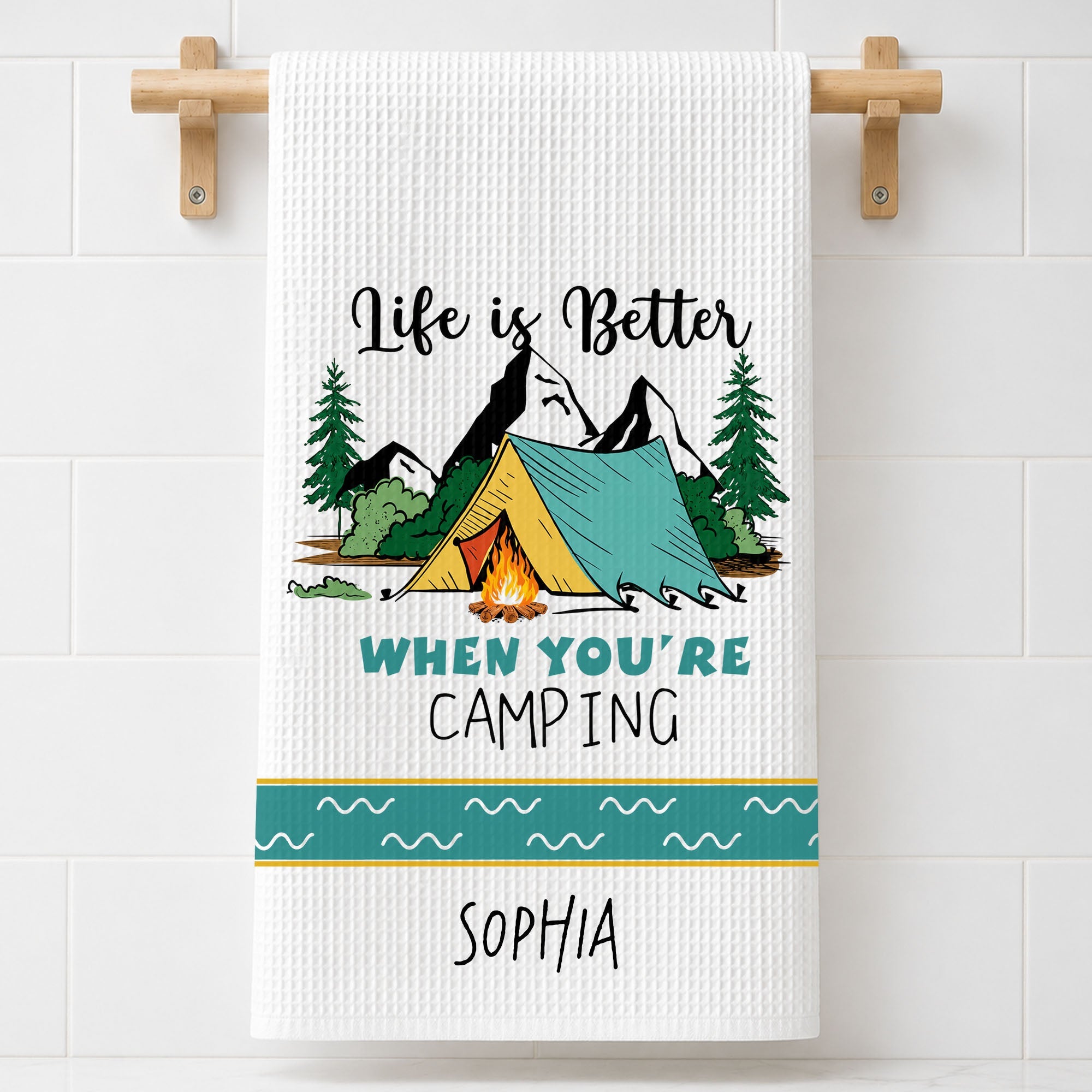 Personalized Kitchen Towel Camping Design Custom Gift for Home