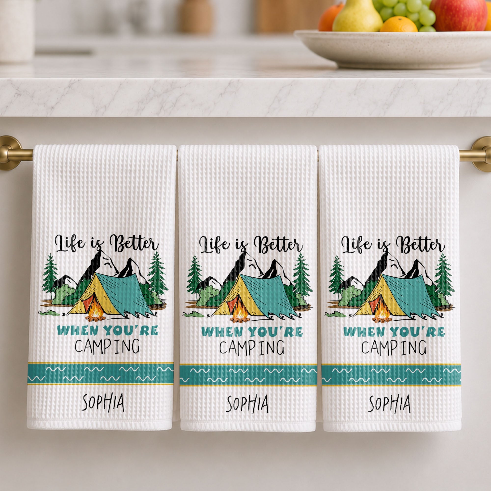 Personalized Kitchen Towel Camping Design Custom Gift for Home