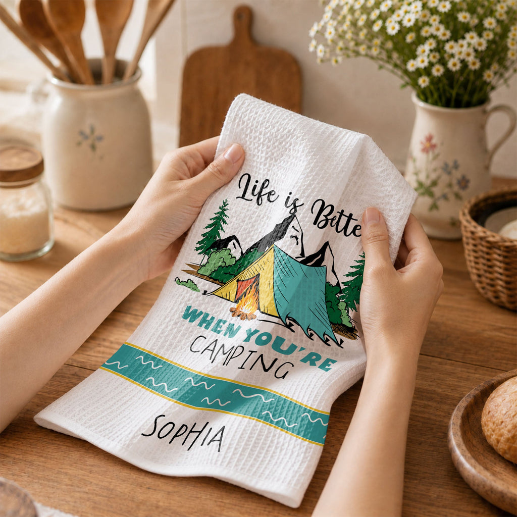 Personalized Kitchen Towel Camping Design Custom Gift for Home