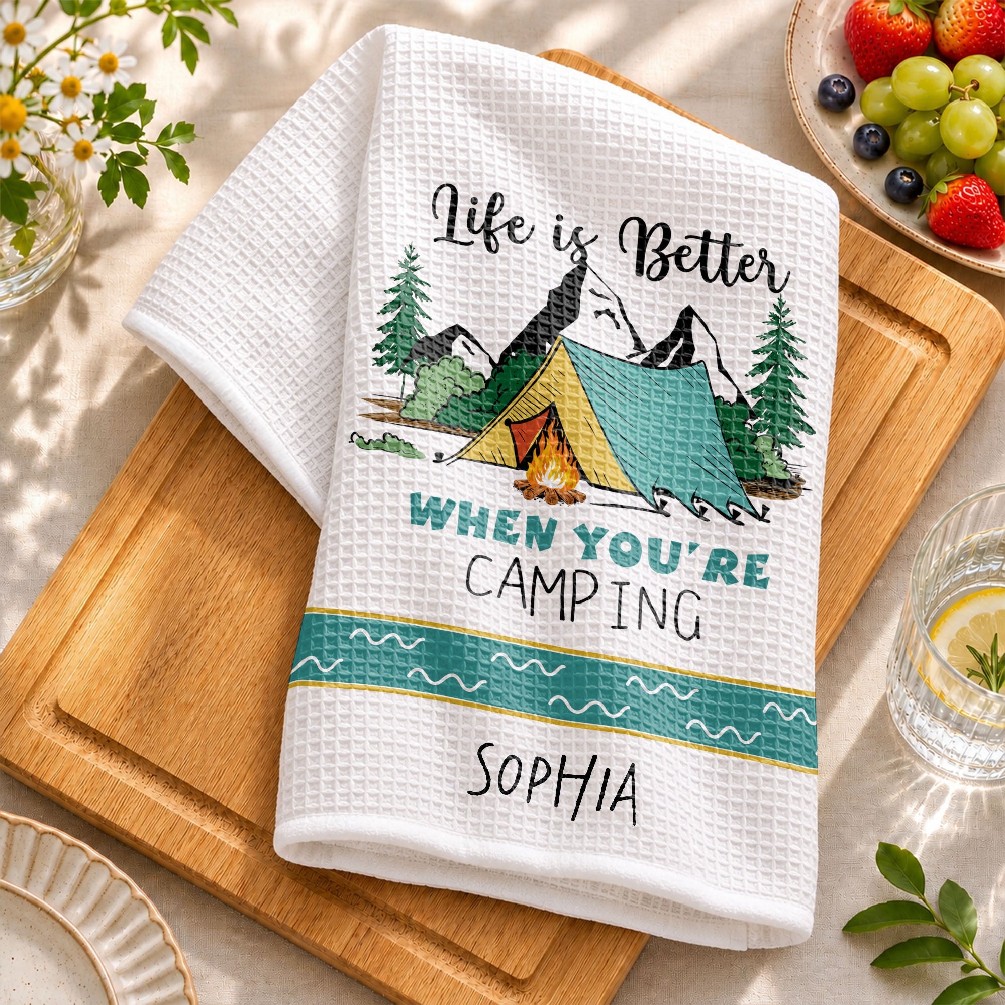 Personalized Kitchen Towel Camping Design Custom Gift for Home