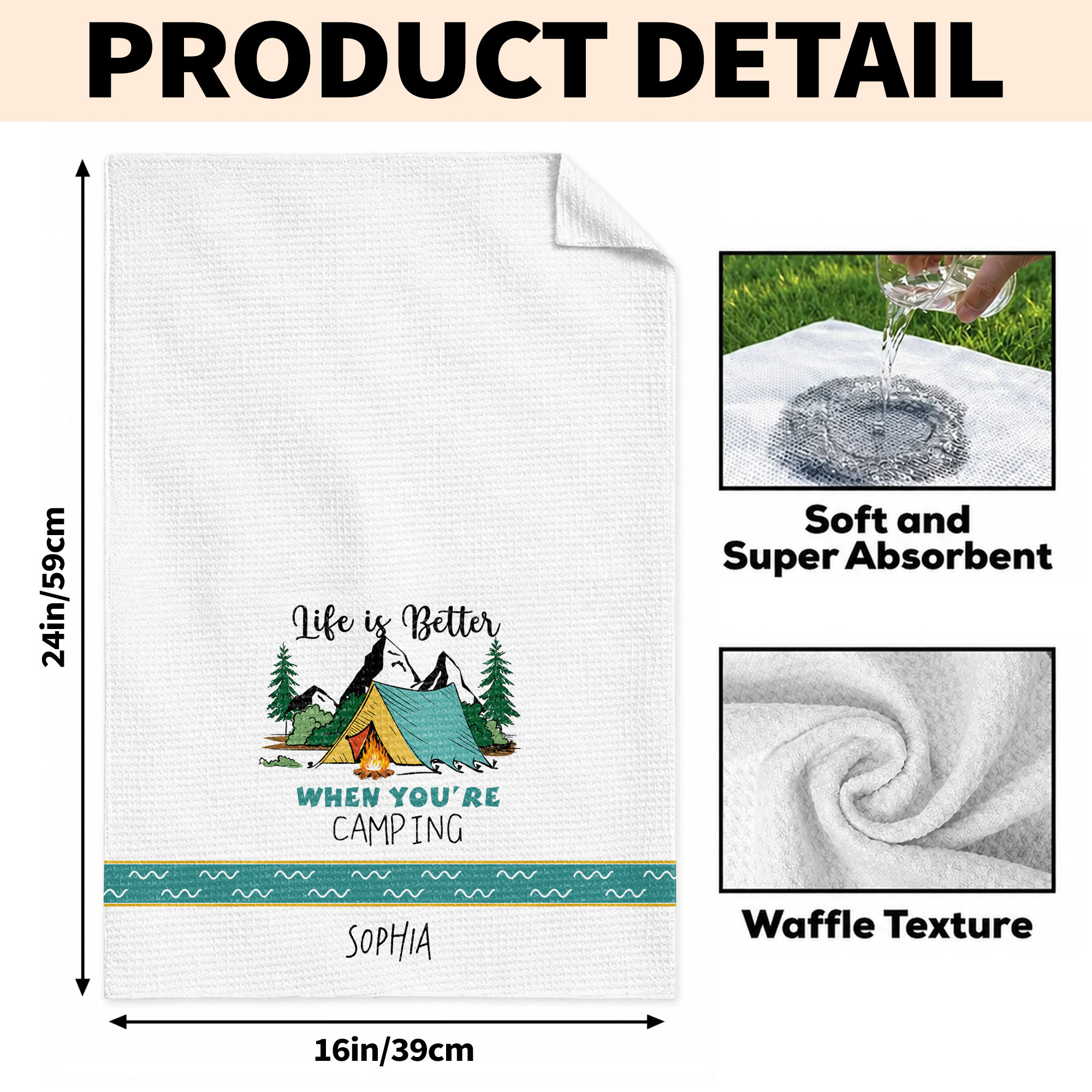 Personalized Kitchen Towel Camping Design Custom Gift for Home