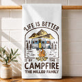 Personalized Camping Decor Kitchen Towel Family Gift - Campfire Design
