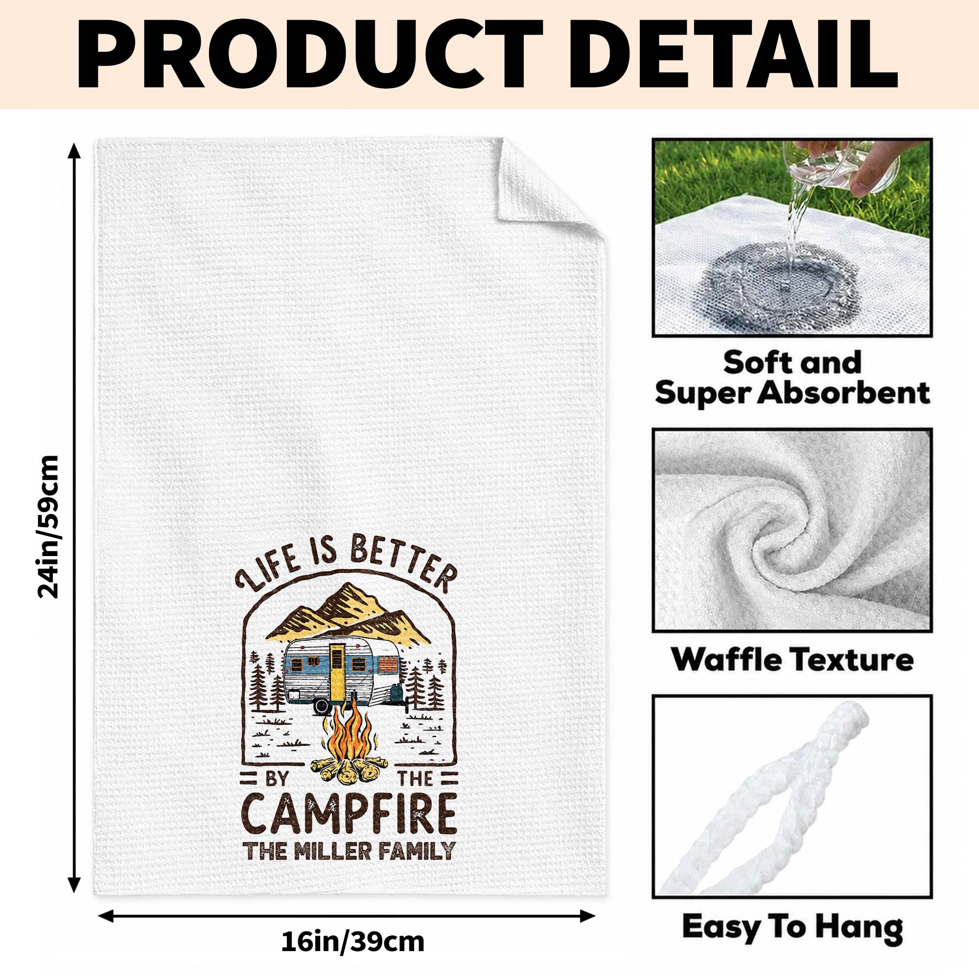 Personalized Camping Decor Kitchen Towel Family Gift - Campfire Design
