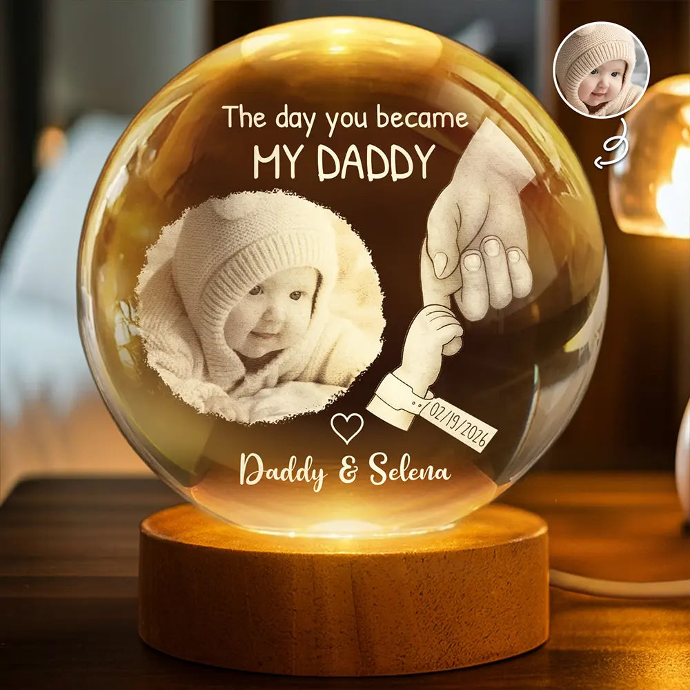 Personalized Crystal Globe Lamp Gift for Dad with Photo