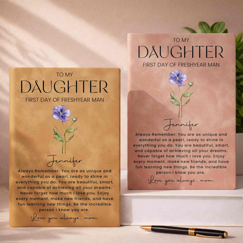 Personalized Leather Journal Birth Flower Gift for Daughter Leather Journal GradoCreations