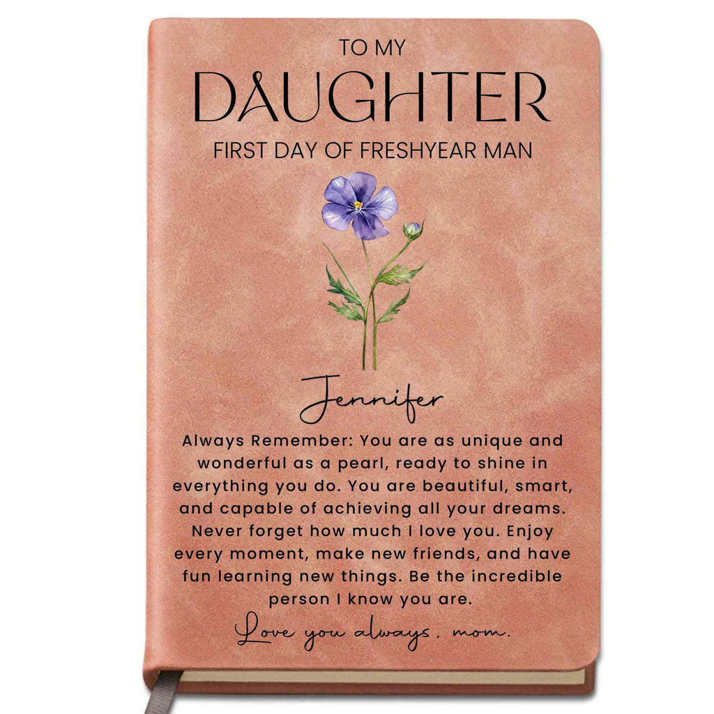 Personalized Leather Journal Birth Flower Gift for Daughter Leather Journal GradoCreations