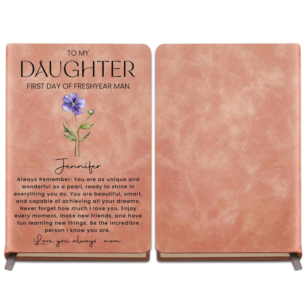Personalized Leather Journal Birth Flower Gift for Daughter Leather Journal GradoCreations