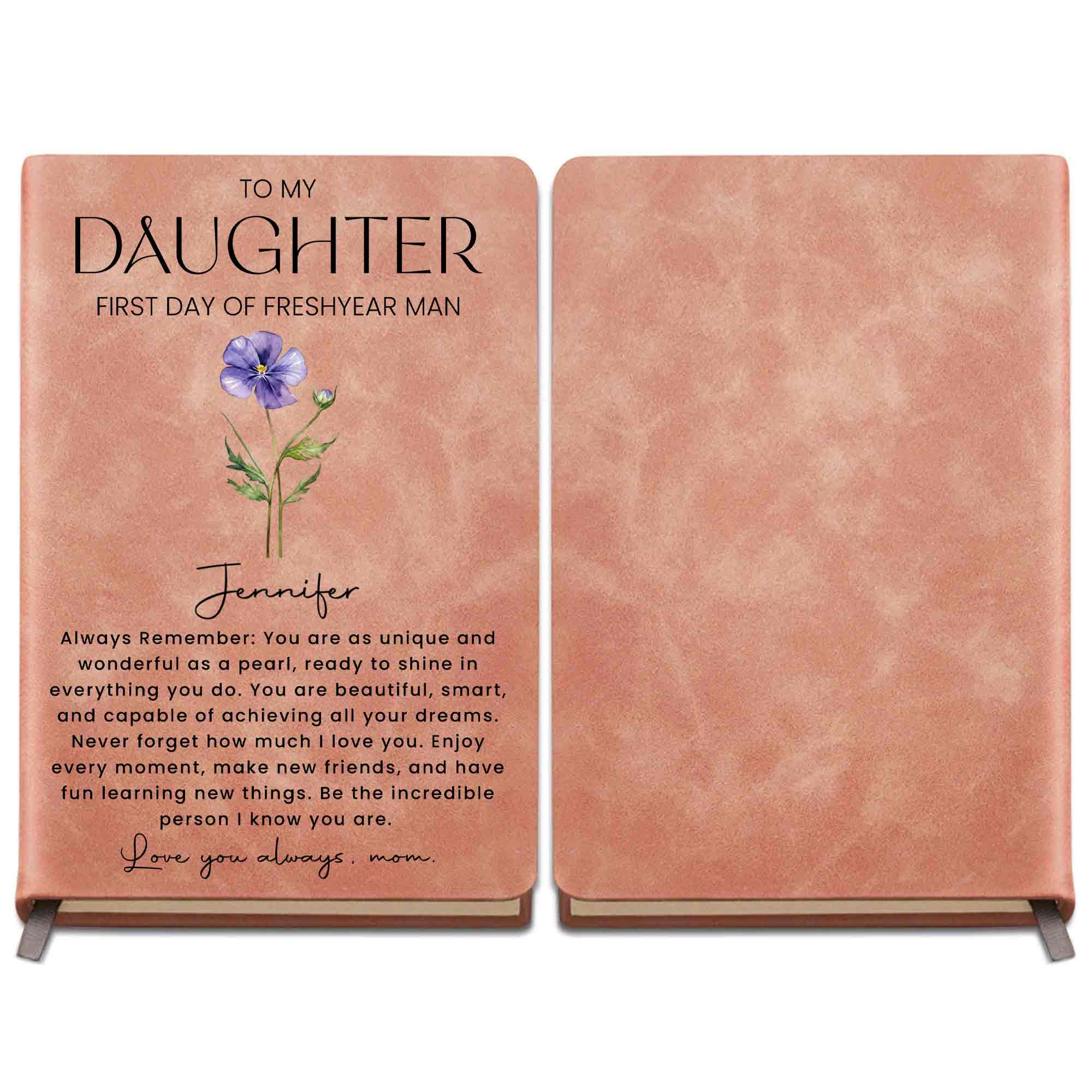 Personalized Leather Journal Birth Flower Gift for Daughter Leather Journal GradoCreations