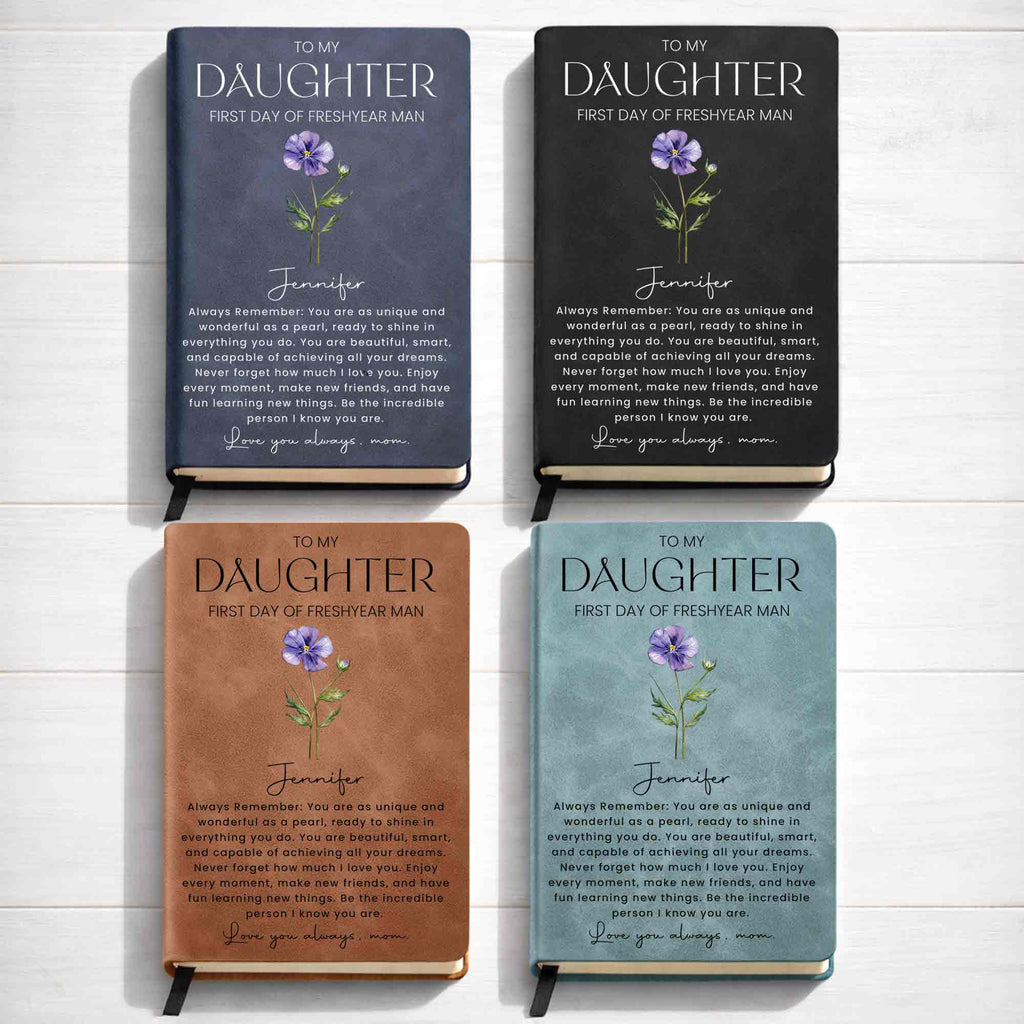 Personalized Leather Journal Birth Flower Gift for Daughter Leather Journal GradoCreations