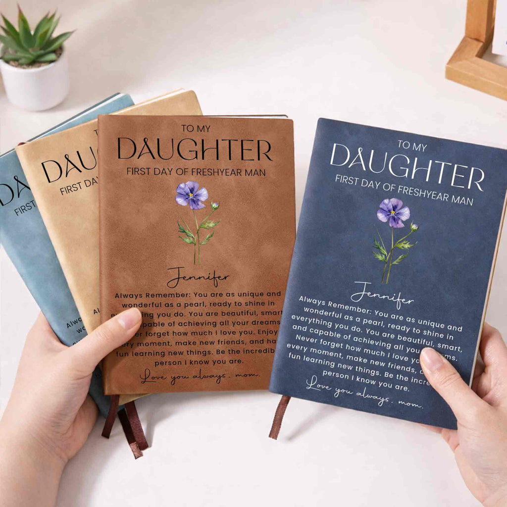 Personalized Leather Journal Birth Flower Gift for Daughter Leather Journal GradoCreations