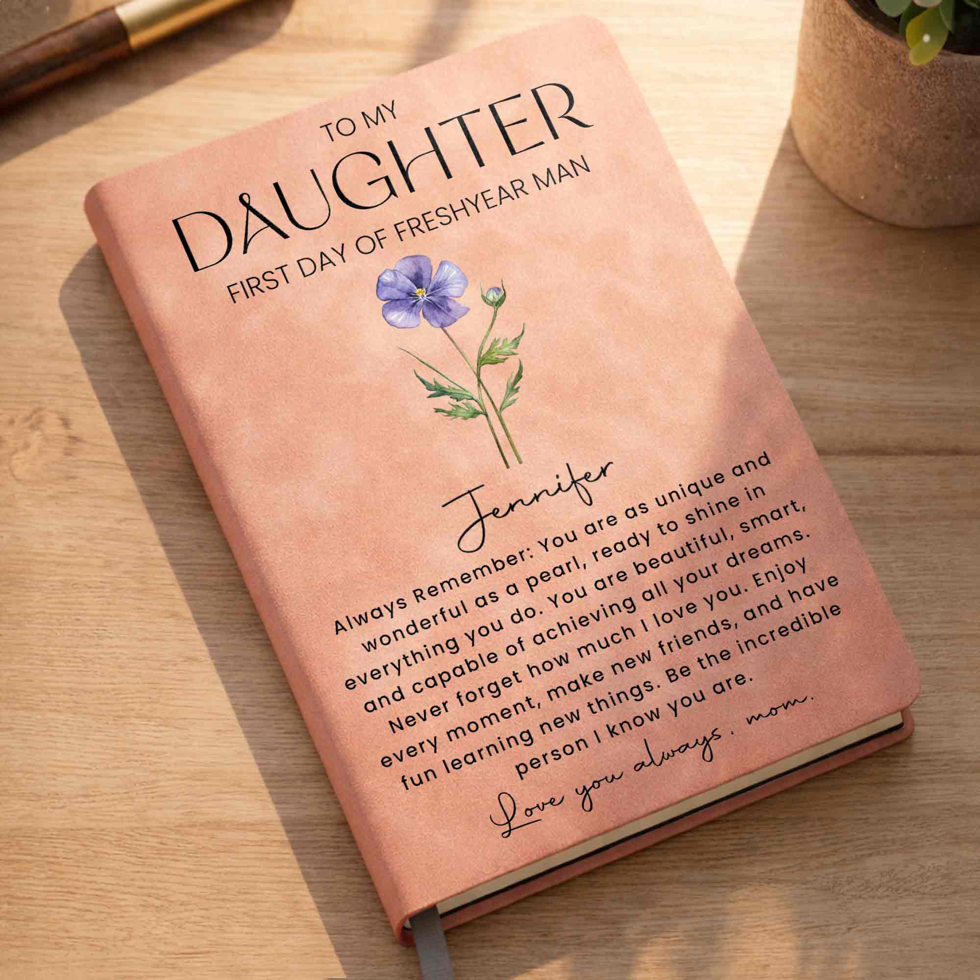 Personalized Leather Journal Birth Flower Gift for Daughter Leather Journal GradoCreations