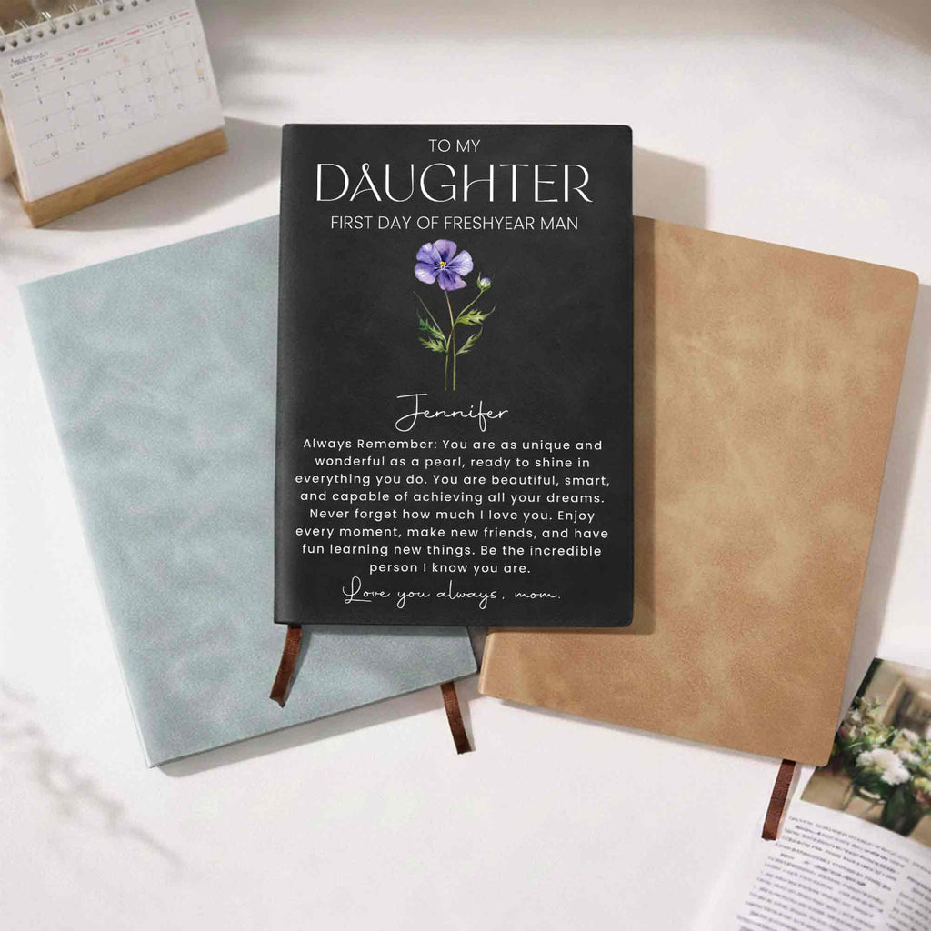Personalized Leather Journal Birth Flower Gift for Daughter Leather Journal GradoCreations