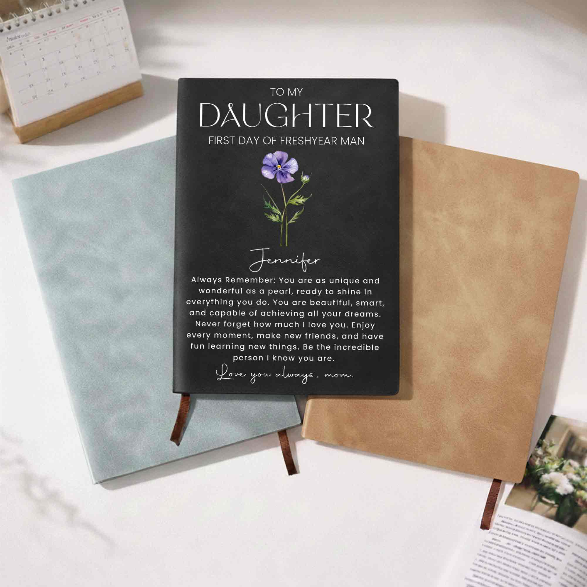 Personalized Leather Journal Birth Flower Gift for Daughter Leather Journal GradoCreations